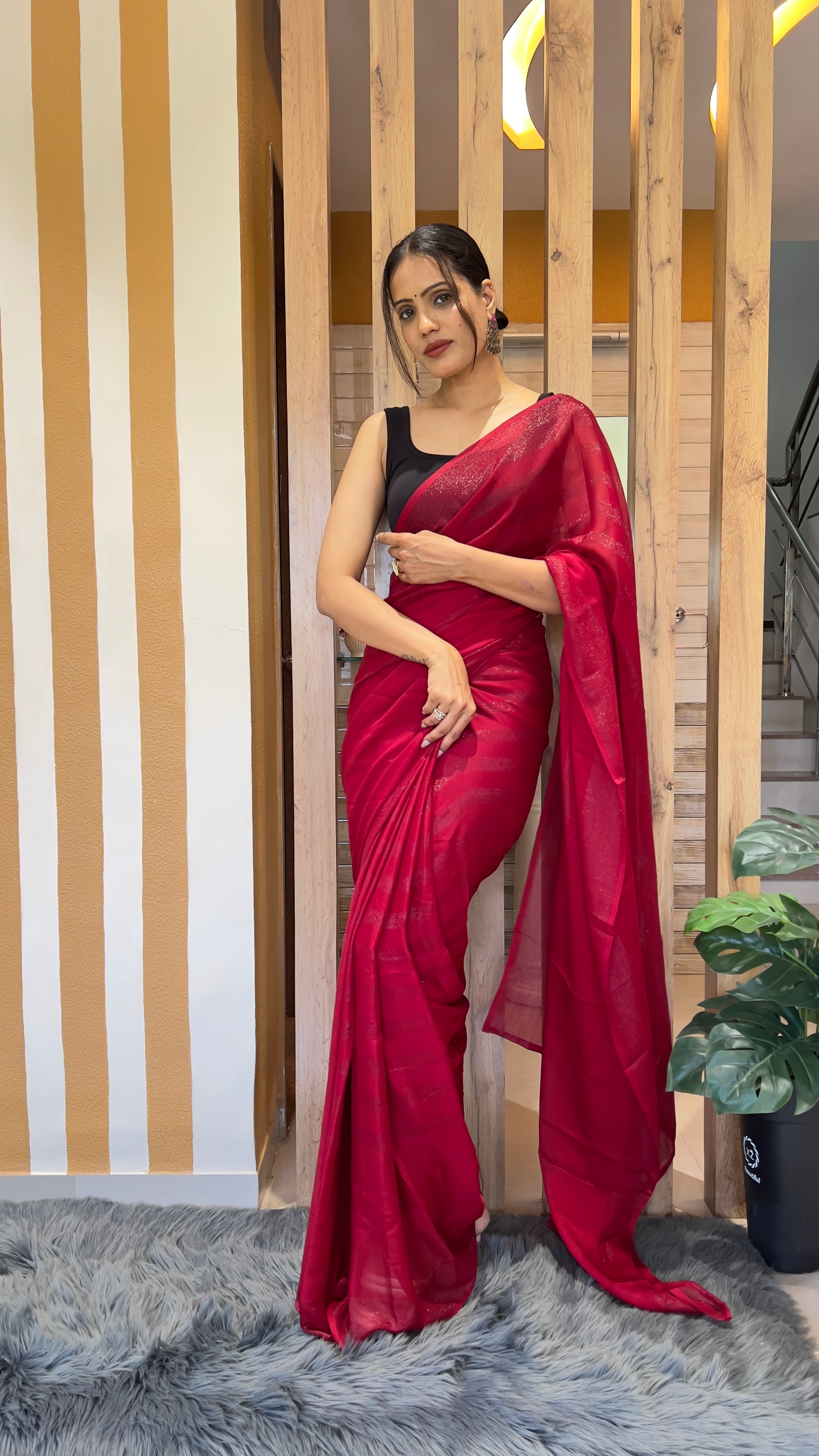 One Minute Ready To Wear New Premium Quality Vermilion Vogue Nylone Rimzim saree