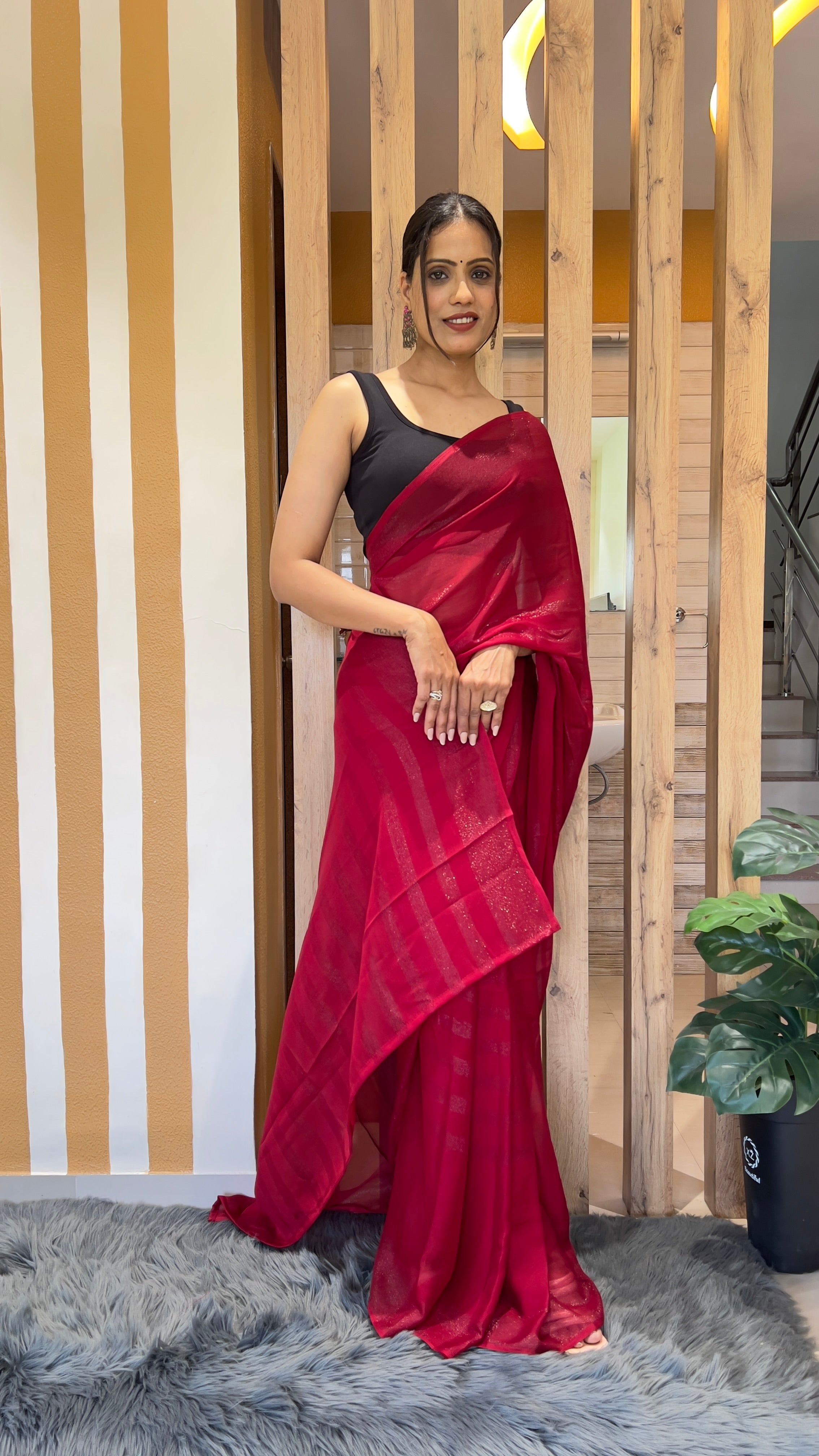 One Minute Ready To Wear New Premium Quality Vermilion Vogue Nylone Rimzim saree