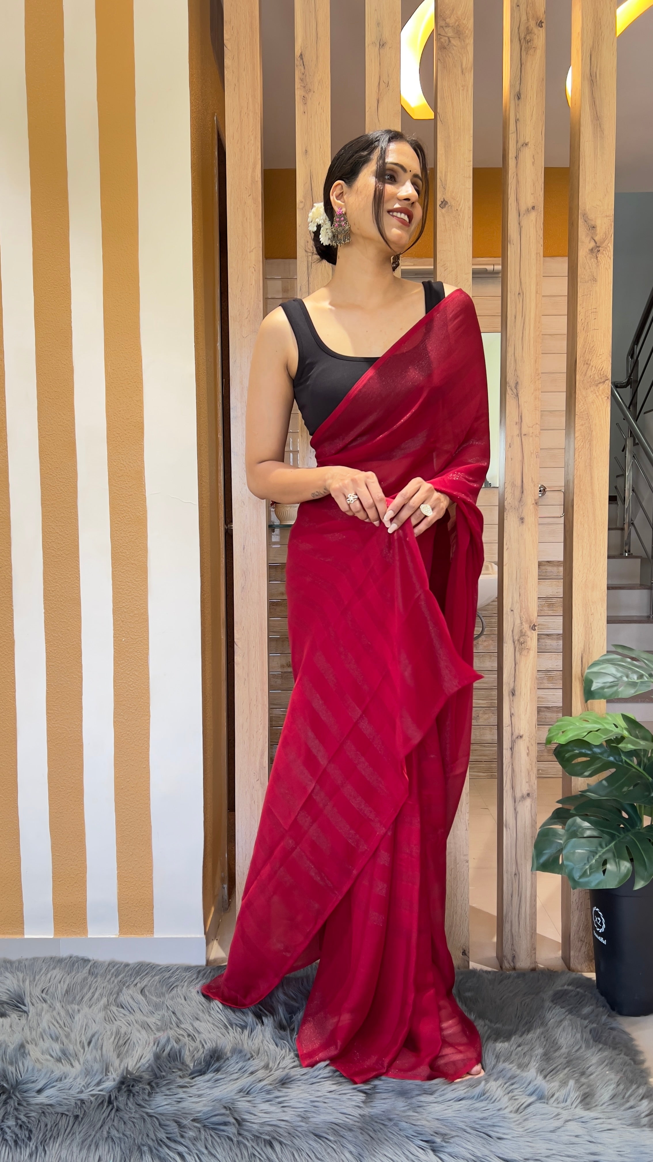 One Minute Ready To Wear New Premium Quality Vermilion Vogue Nylone Rimzim saree