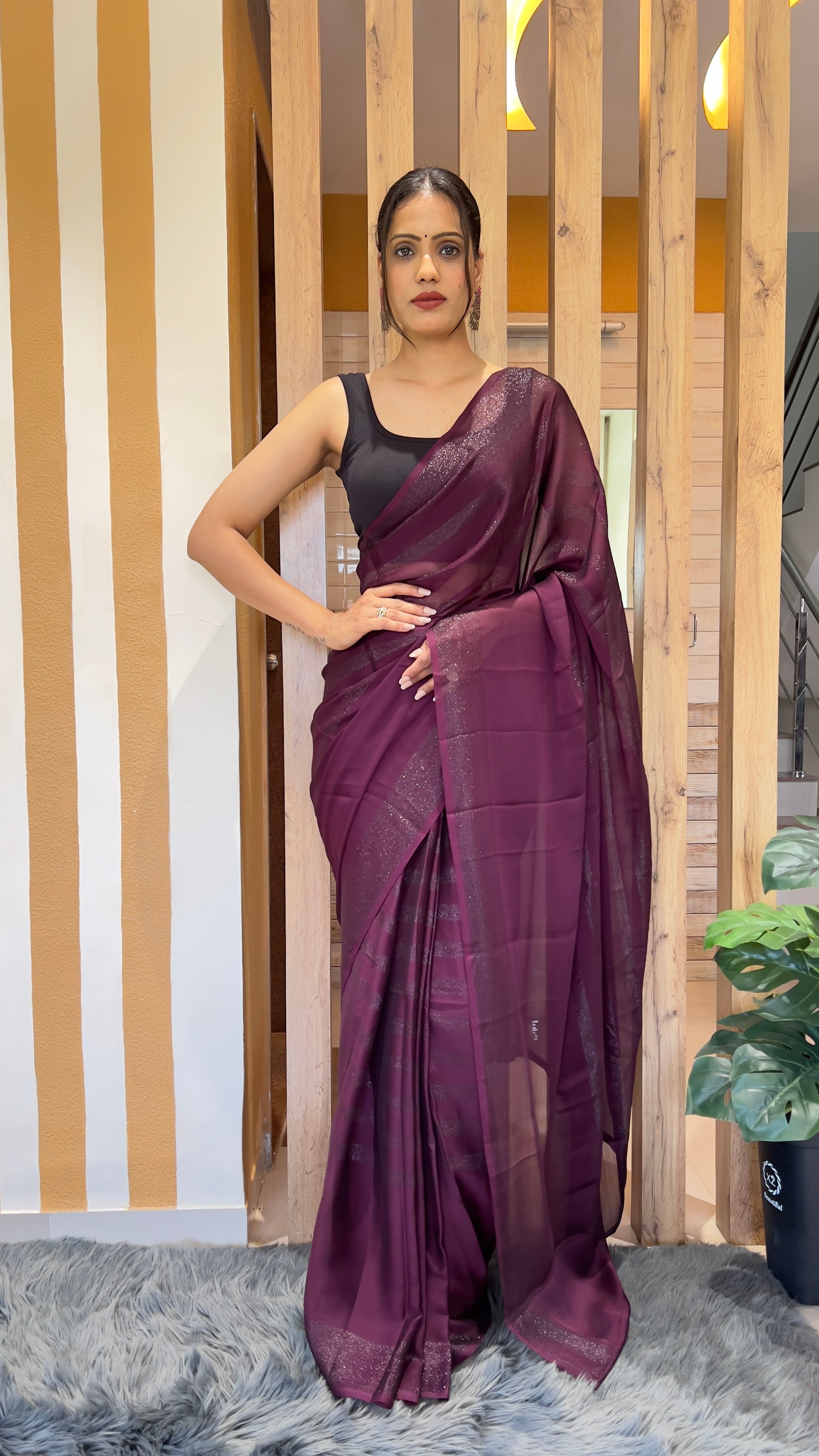 One Minute Ready To Wear New Premium Quality  Lavender Dream  Nylone Rimzim saree