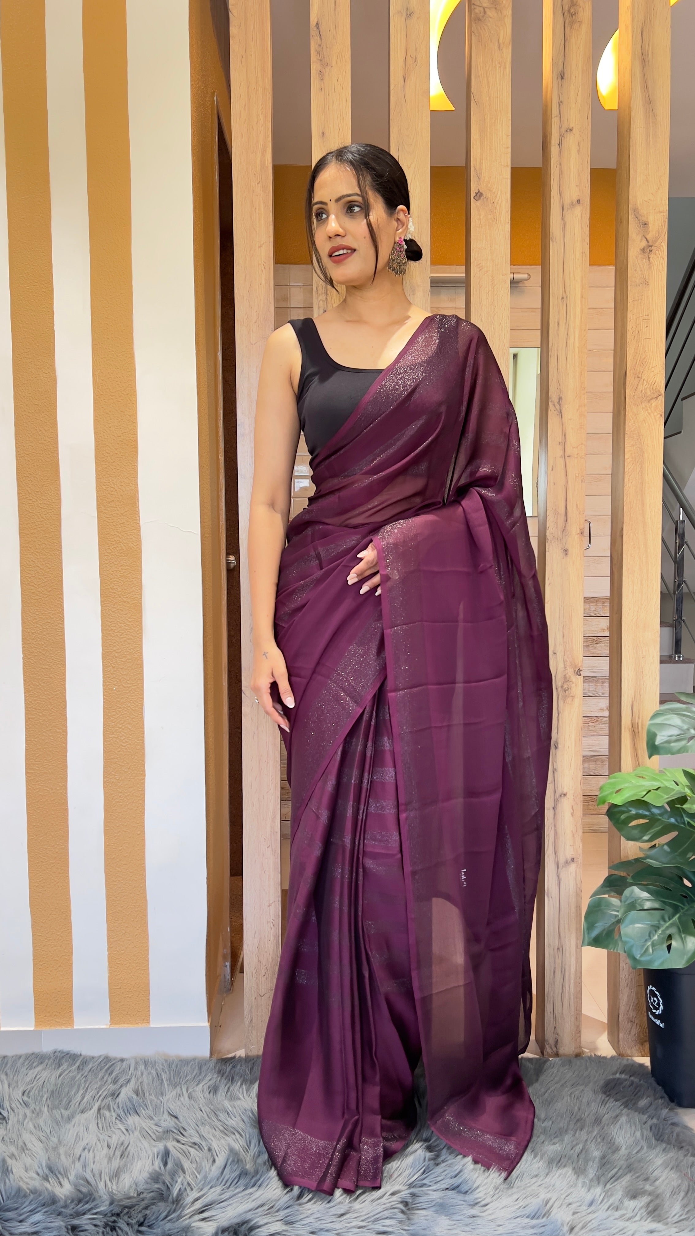 One Minute Ready To Wear New Premium Quality  Lavender Dream  Nylone Rimzim saree