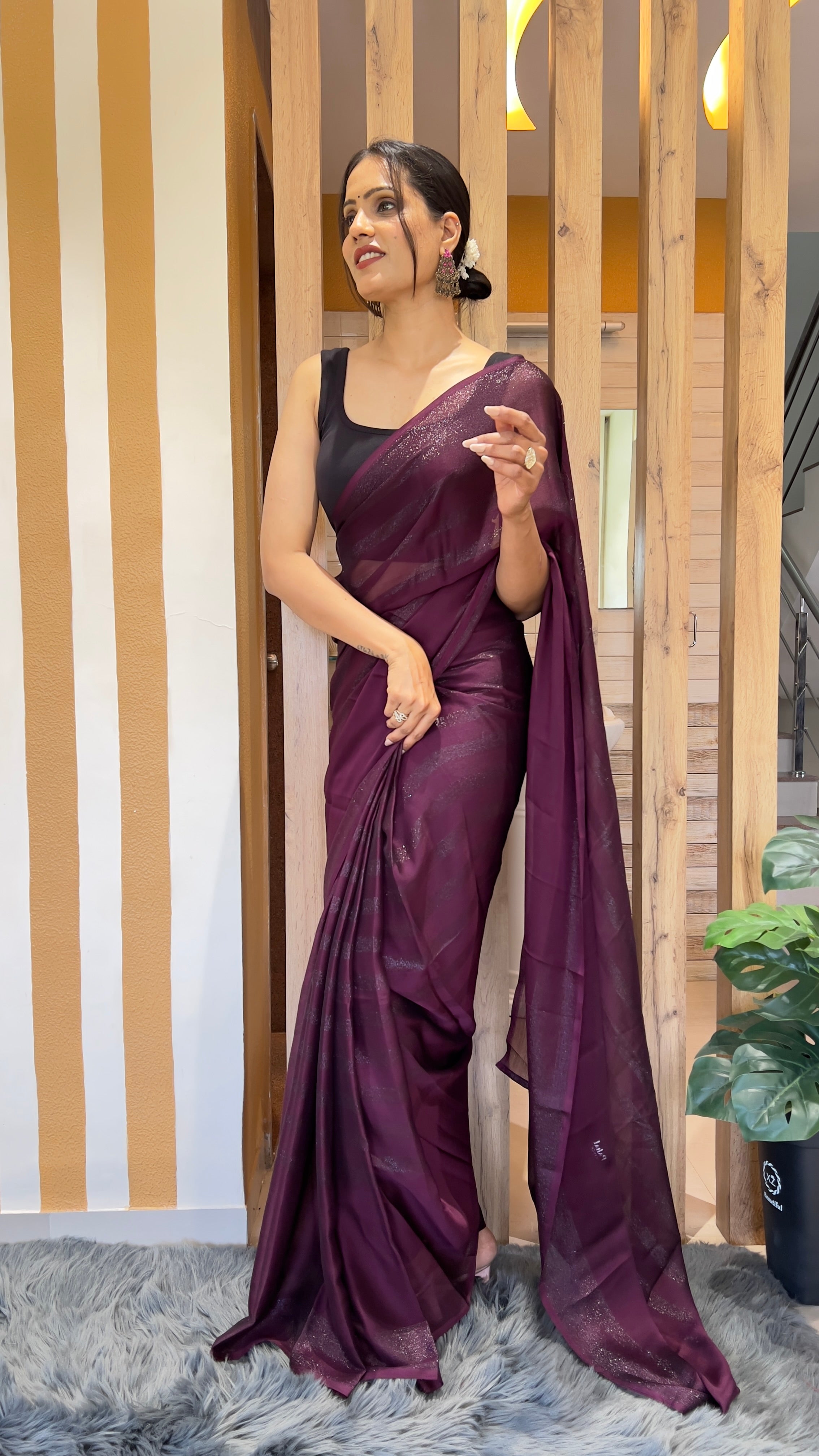 One Minute Ready To Wear New Premium Quality  Lavender Dream  Nylone Rimzim saree