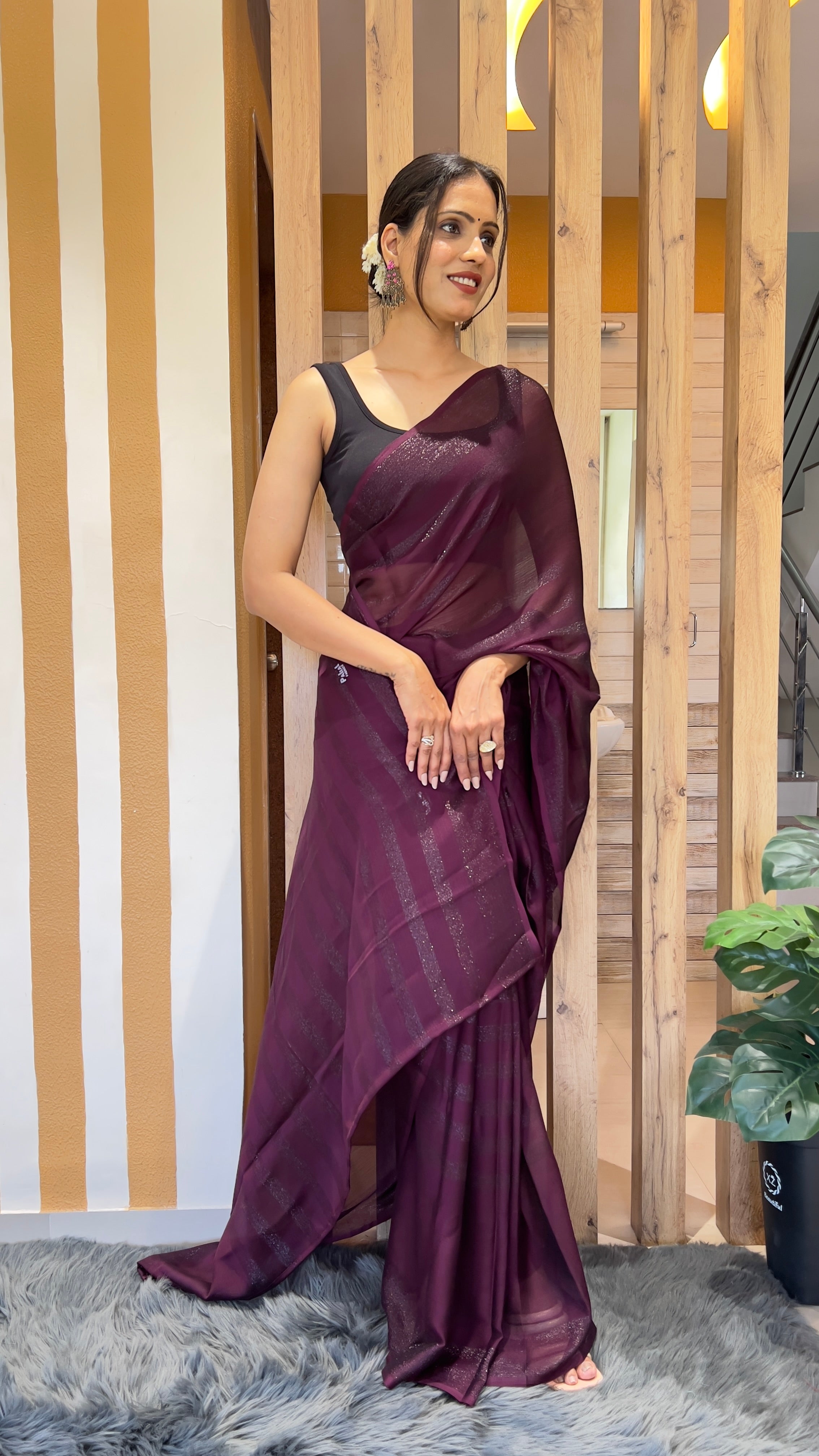 One Minute Ready To Wear New Premium Quality  Lavender Dream  Nylone Rimzim saree