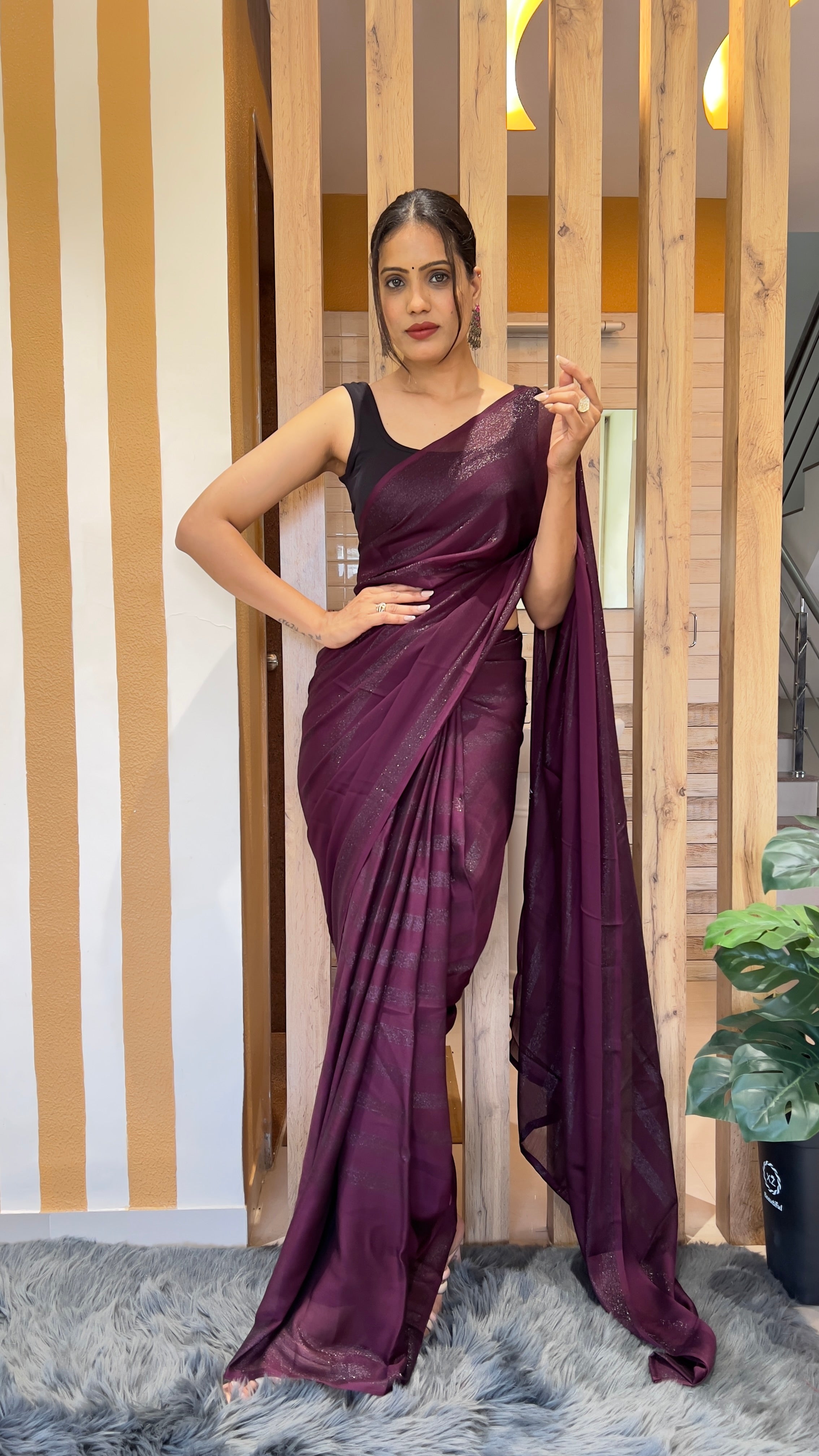 One Minute Ready To Wear New Premium Quality  Lavender Dream  Nylone Rimzim saree