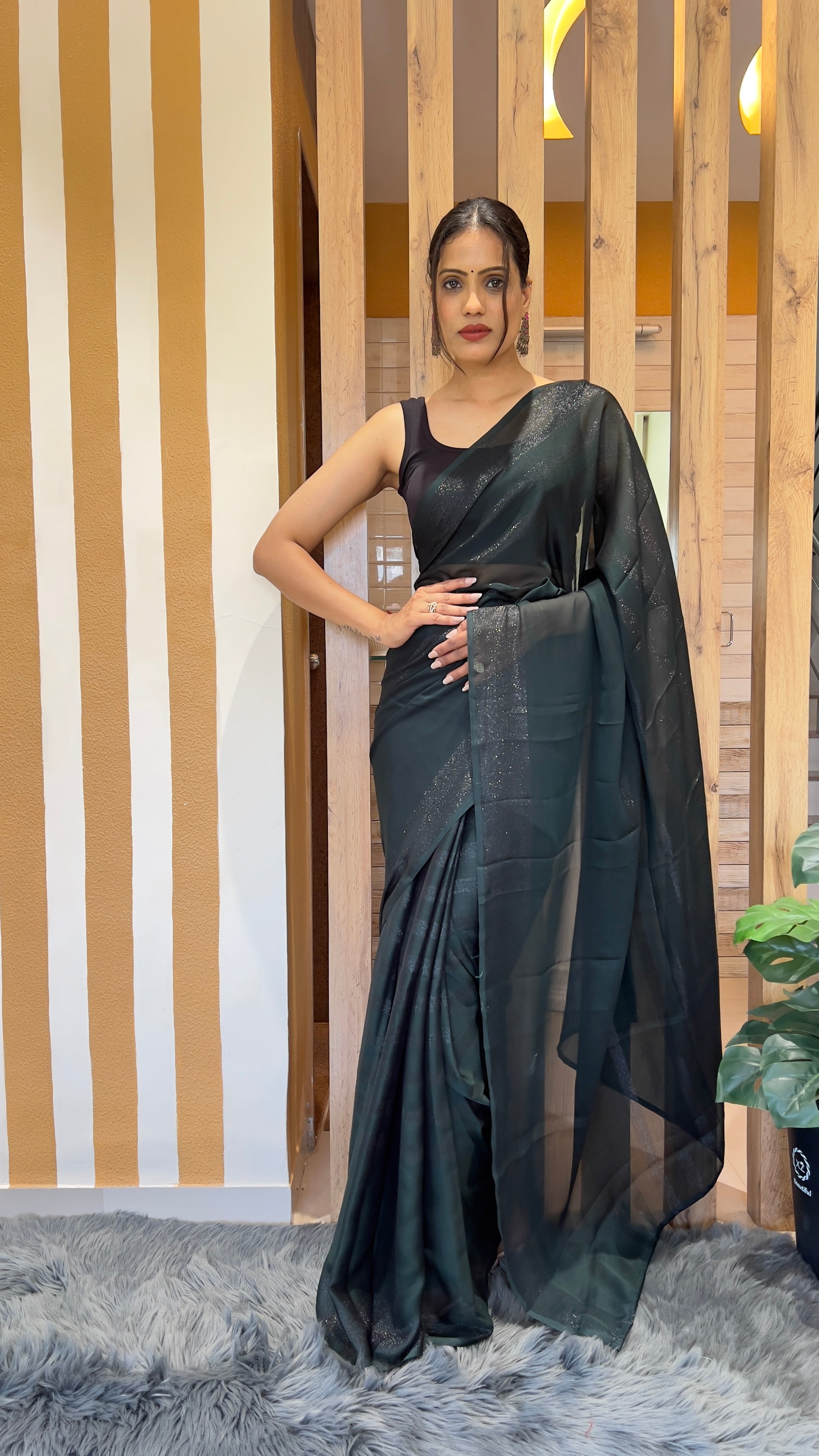 Dhavani One Minute Ready To Wear Black Saree With Unstiched Blouse