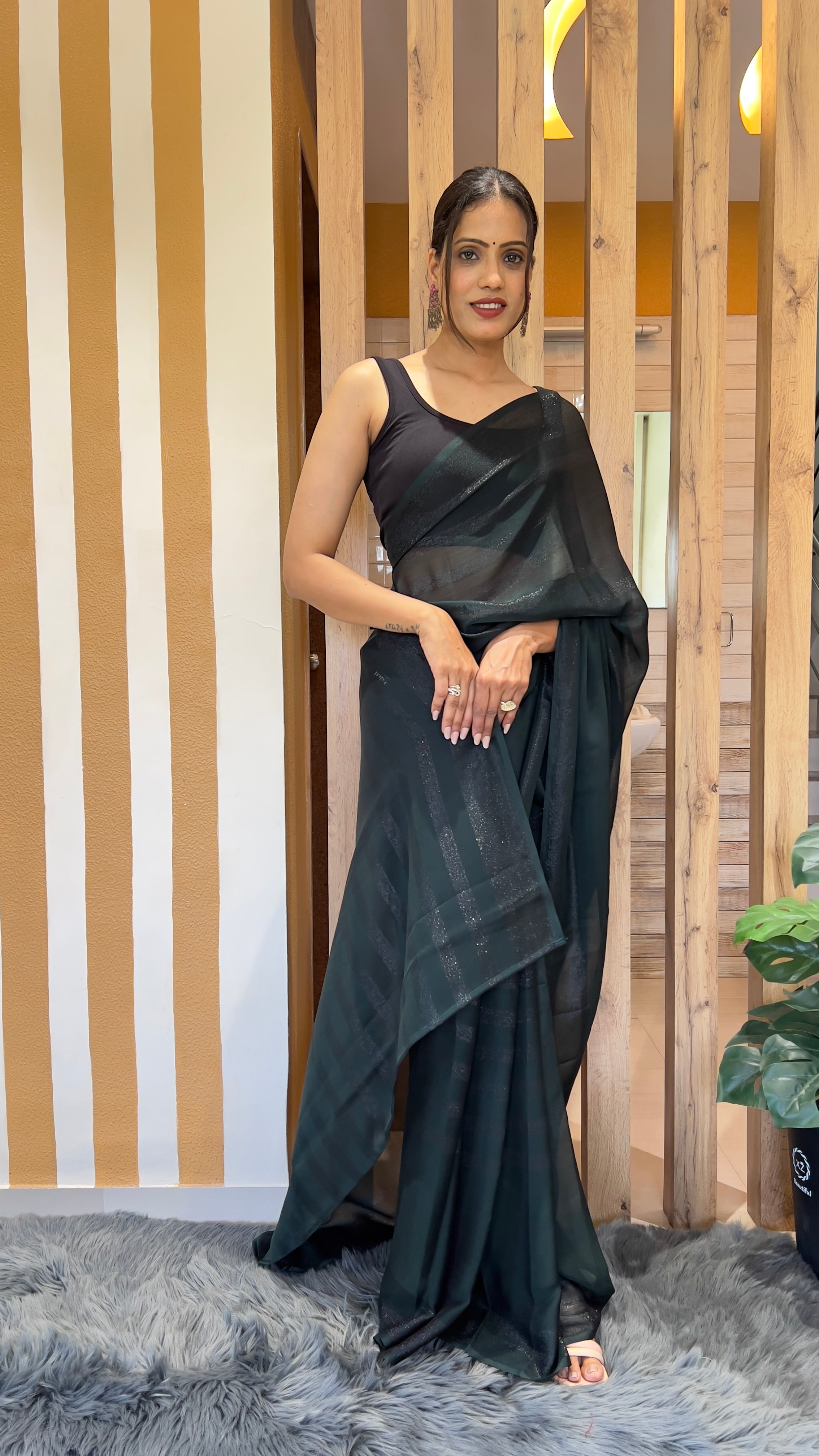 Dhavani One Minute Ready To Wear Black Saree With Unstiched Blouse