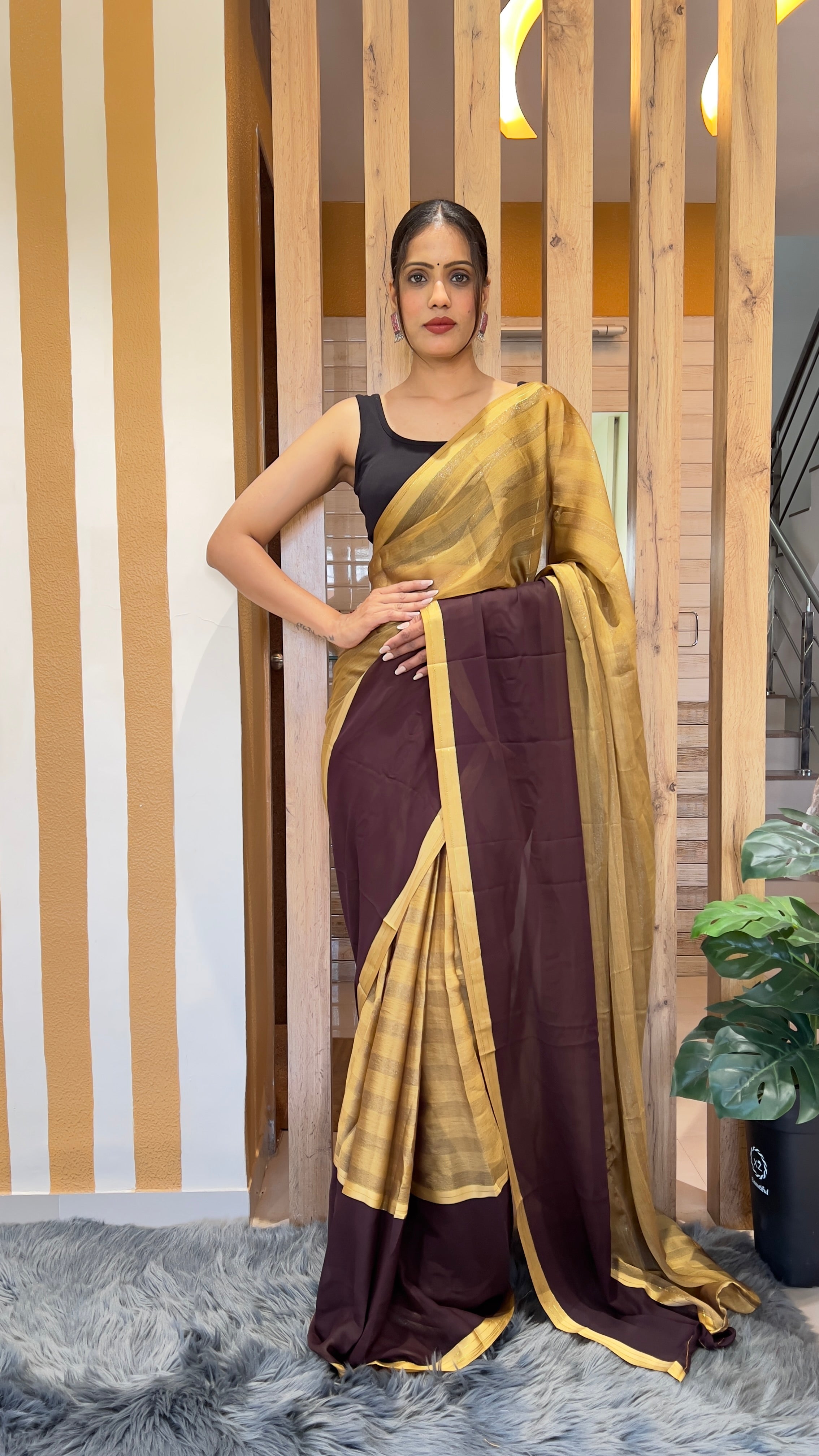 One Minute Ready To Wear Earthly Delight Nylone Rimzim saree