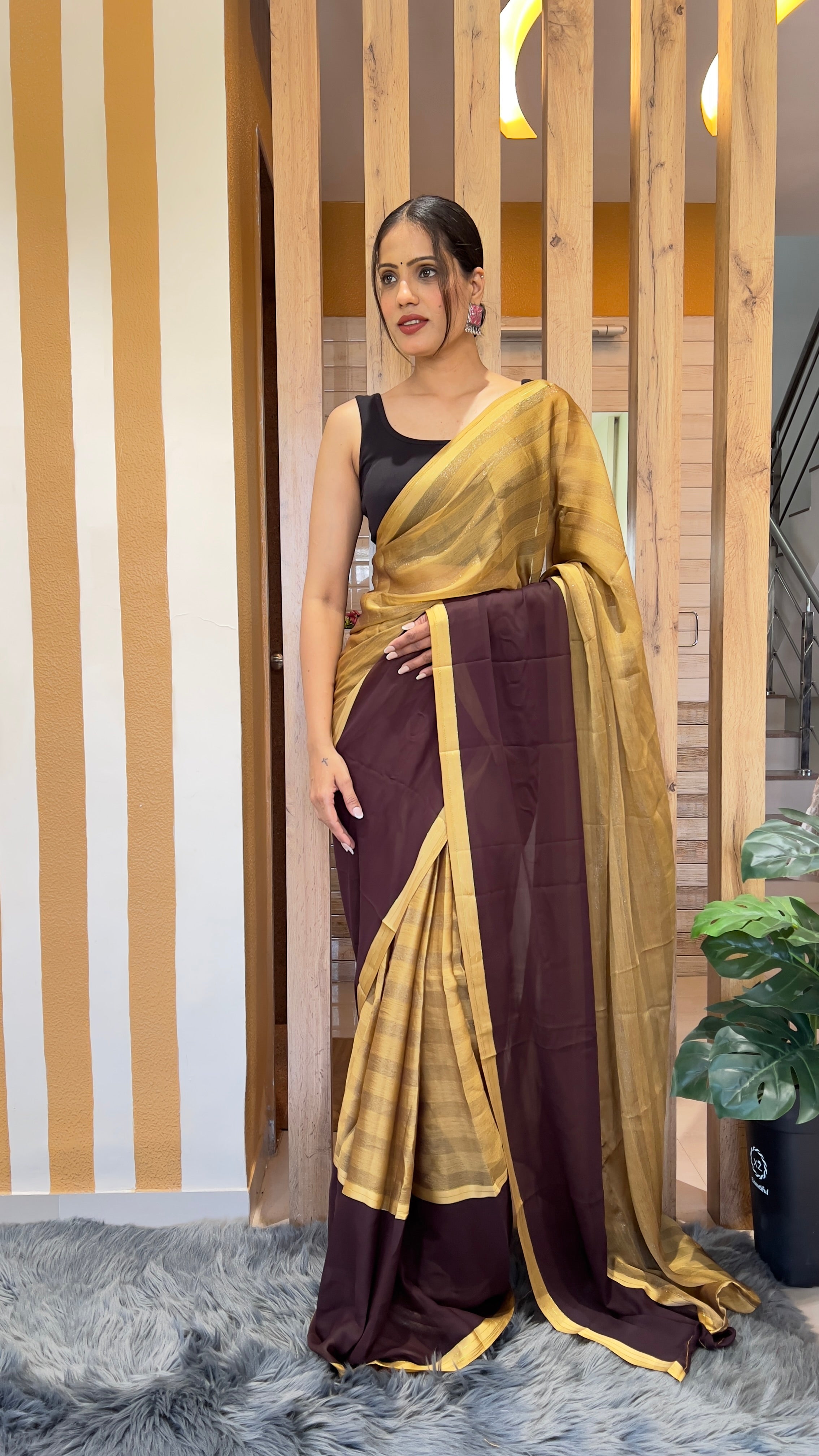 One Minute Ready To Wear Earthly Delight Nylone Rimzim saree