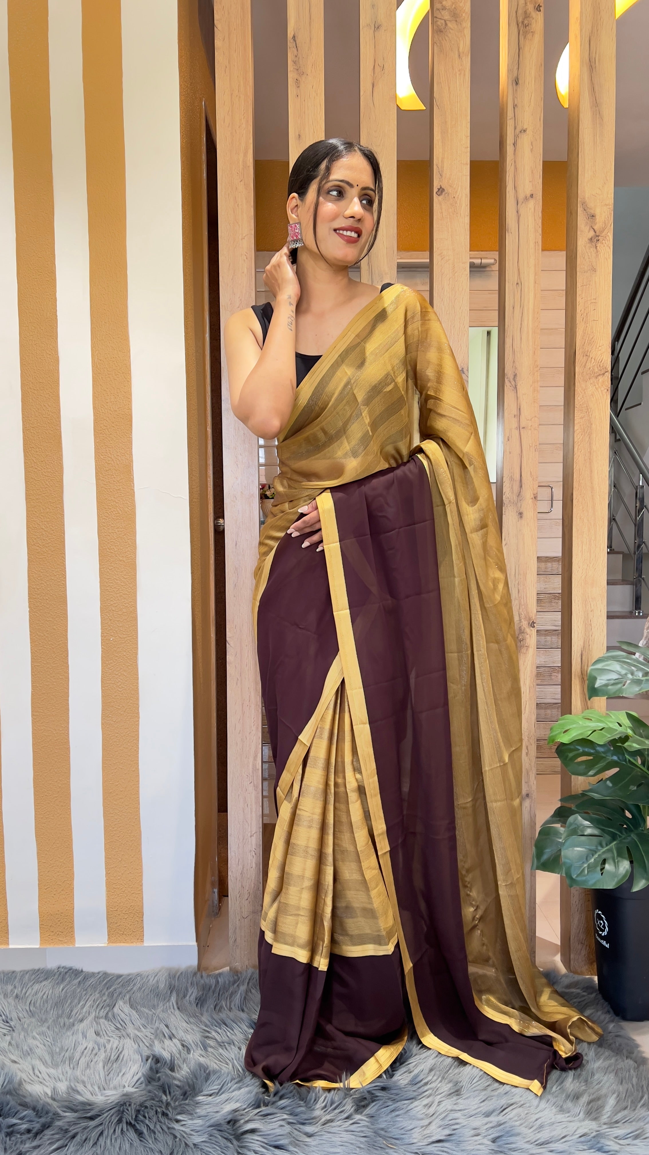 One Minute Ready To Wear Earthly Delight Nylone Rimzim saree