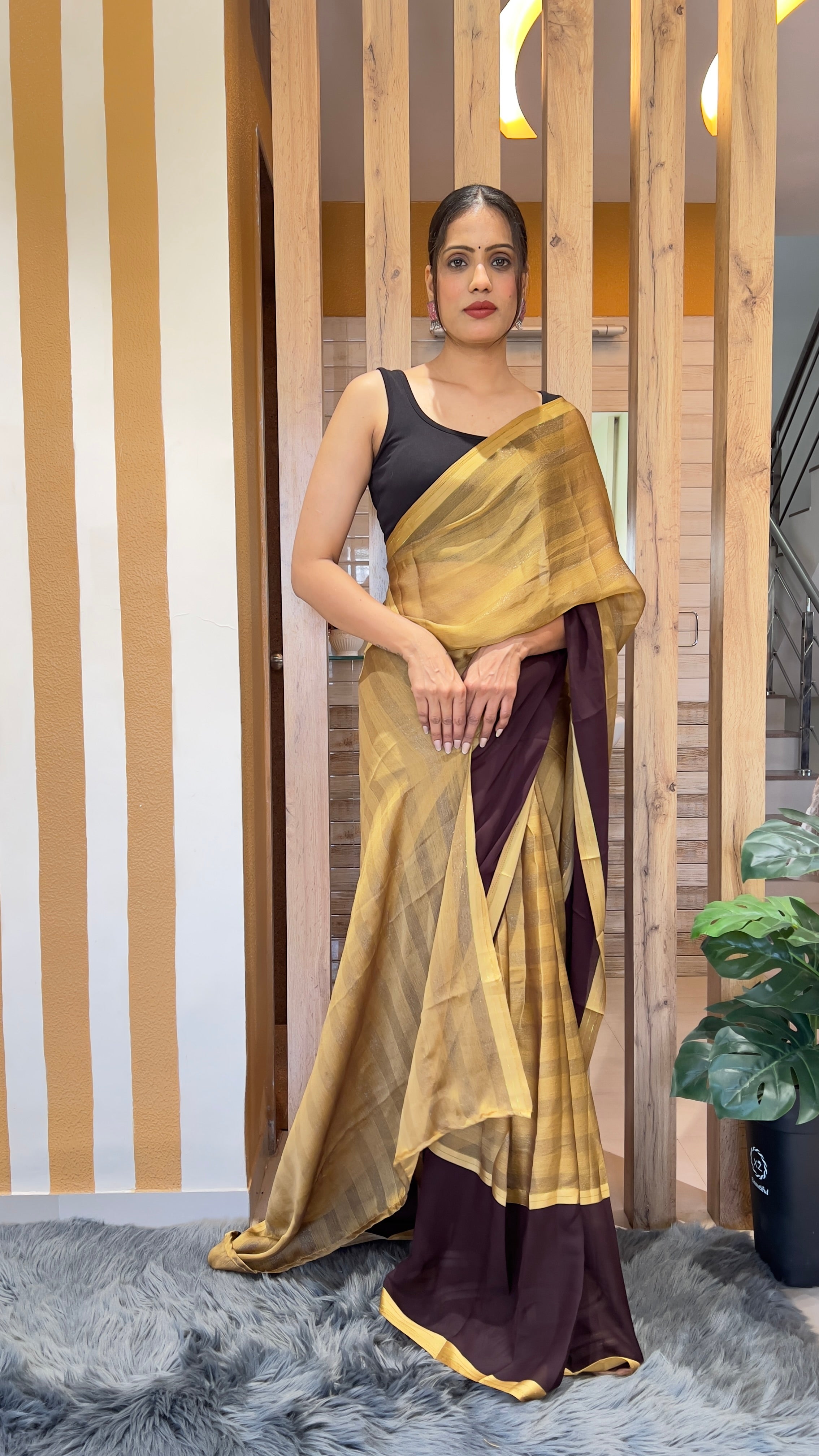 One Minute Ready To Wear Earthly Delight Nylone Rimzim saree