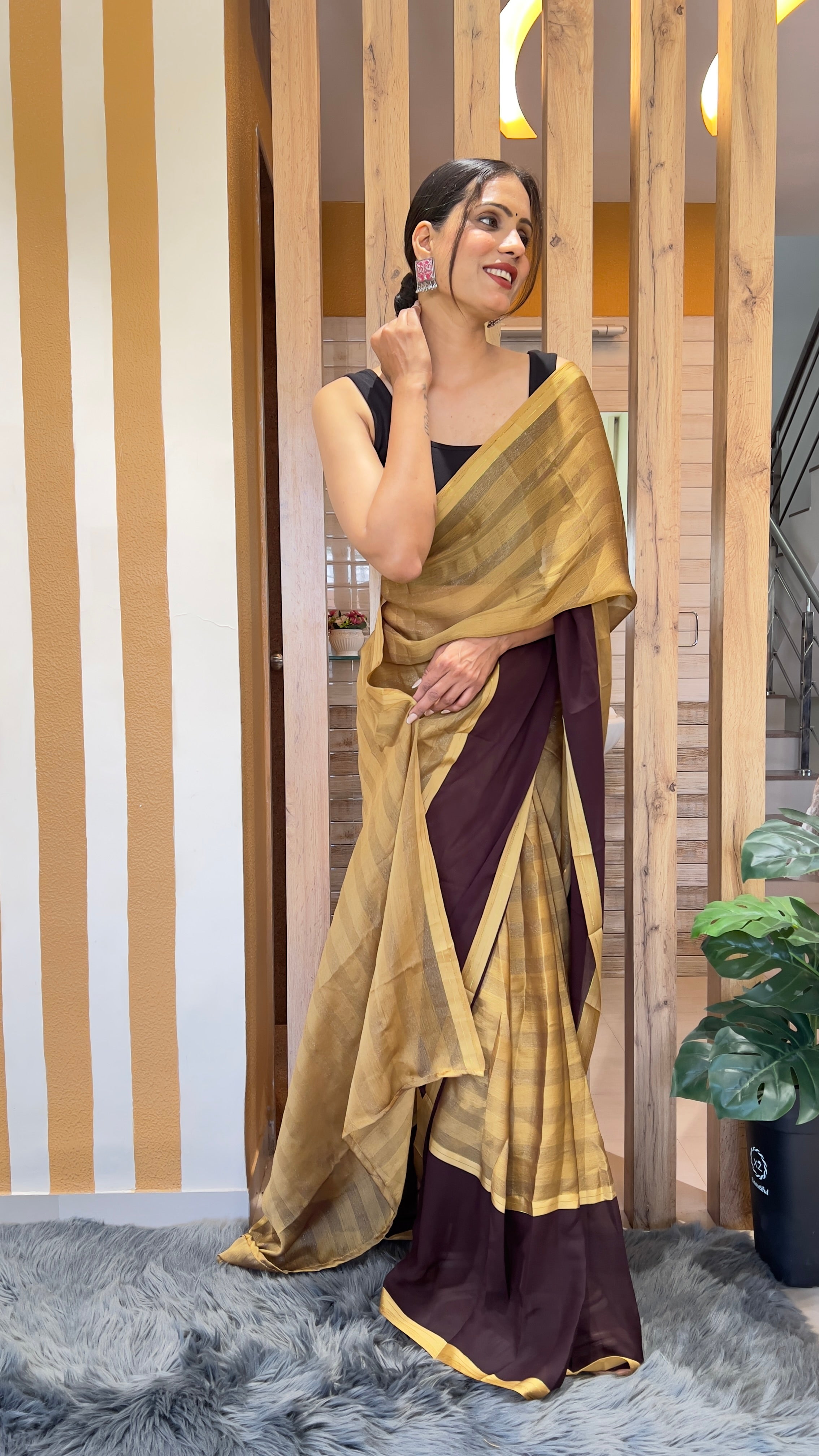 One Minute Ready To Wear Earthly Delight Nylone Rimzim saree