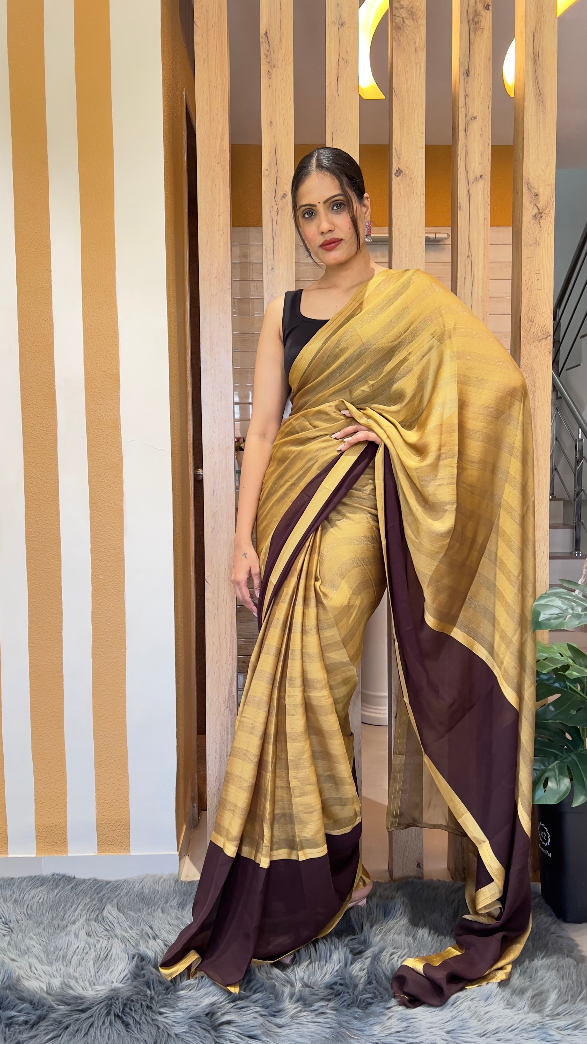 One Minute Ready To Wear Earthly Delight Nylone Rimzim saree
