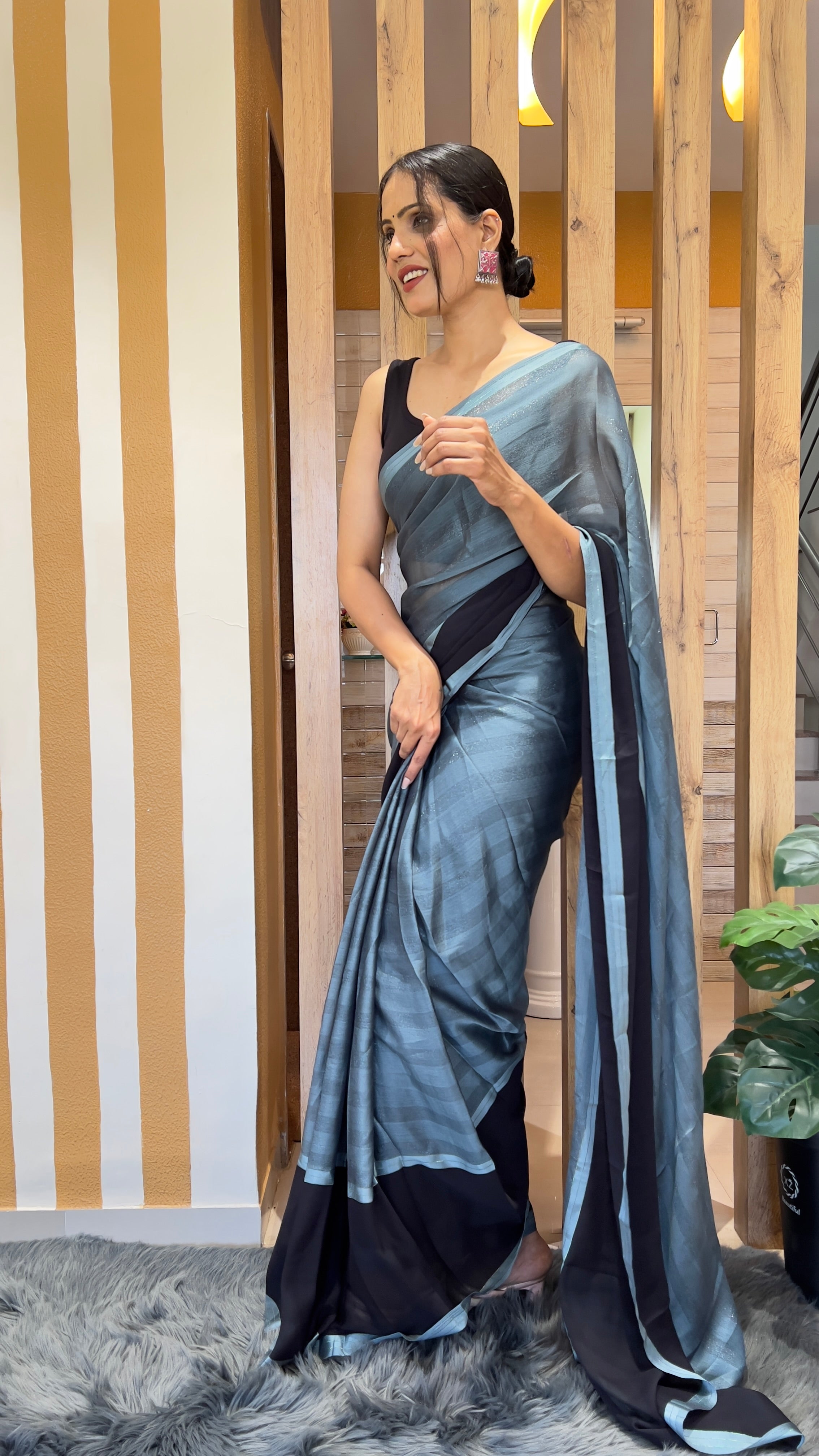 One Minute Ready To Wear Monochrome Elegance Nylone Rimzim saree