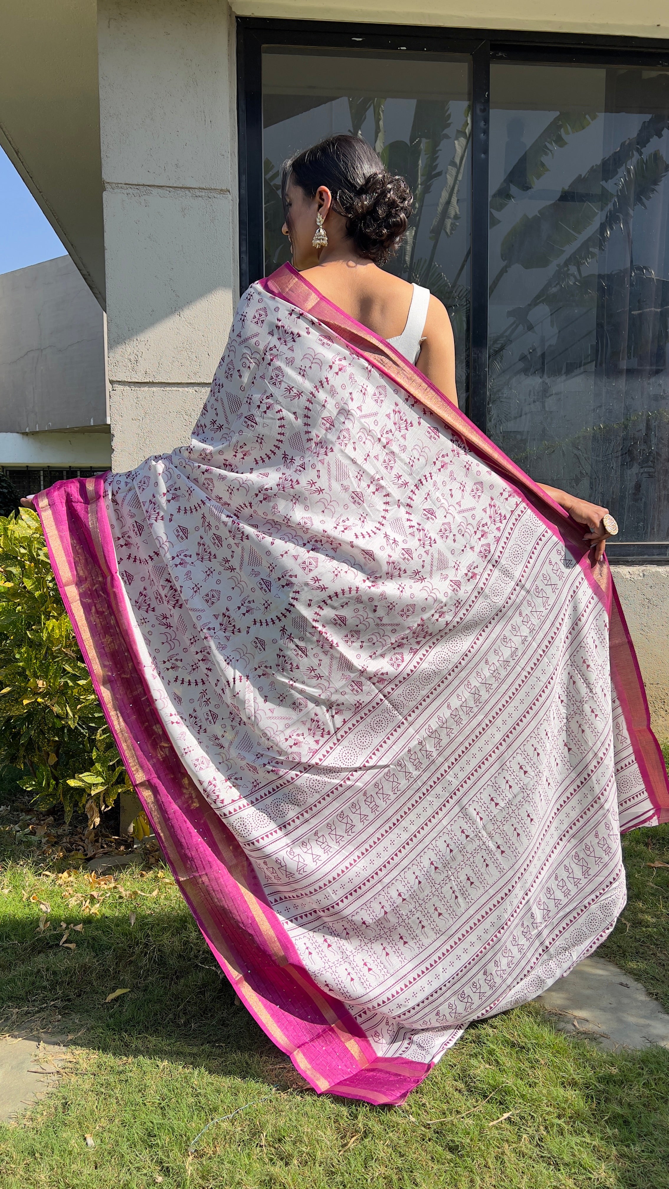 One Minute Ready to Wear New Classy Design White Pink Saree Divashree