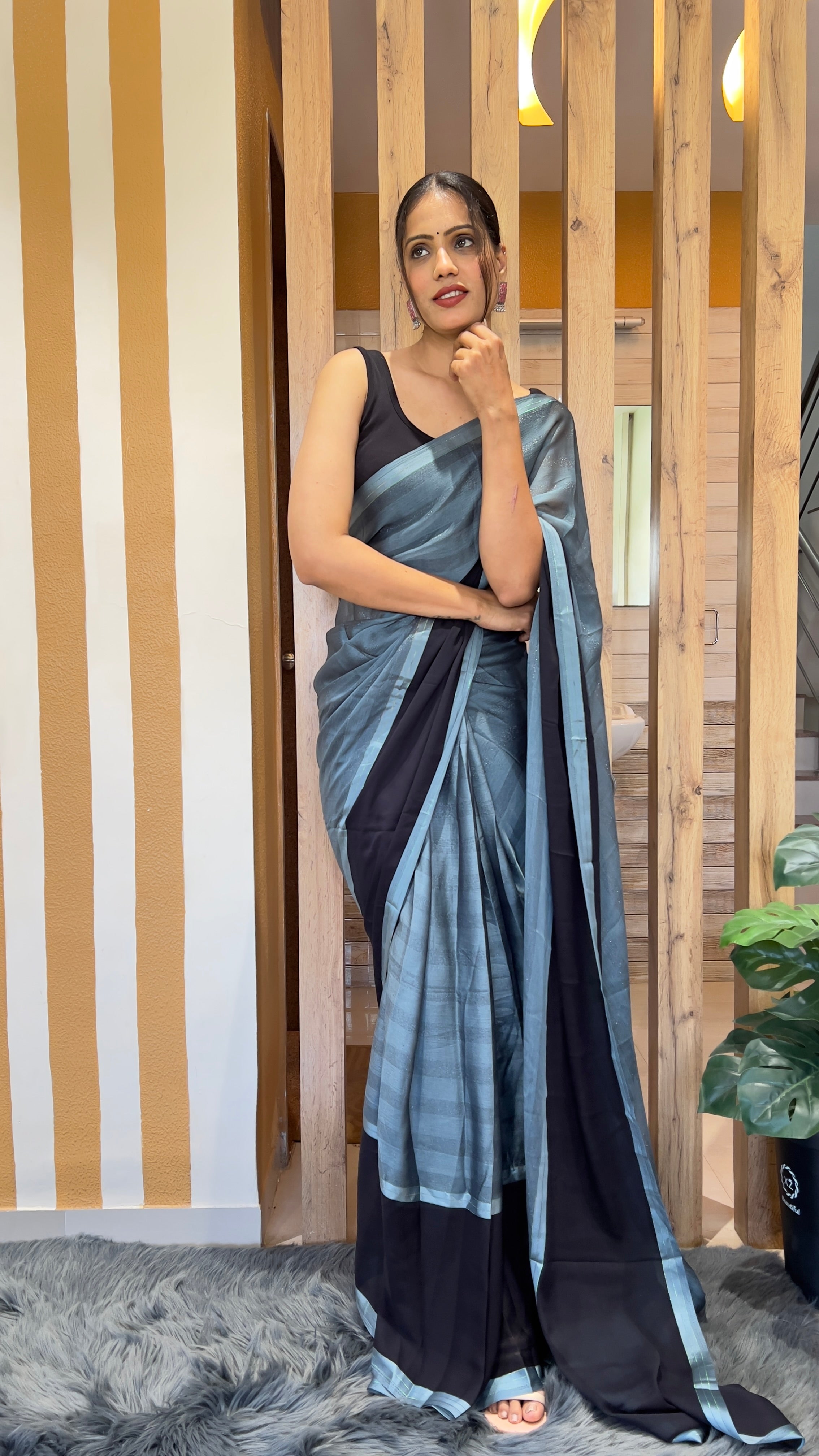 One Minute Ready To Wear Monochrome Elegance Nylone Rimzim saree