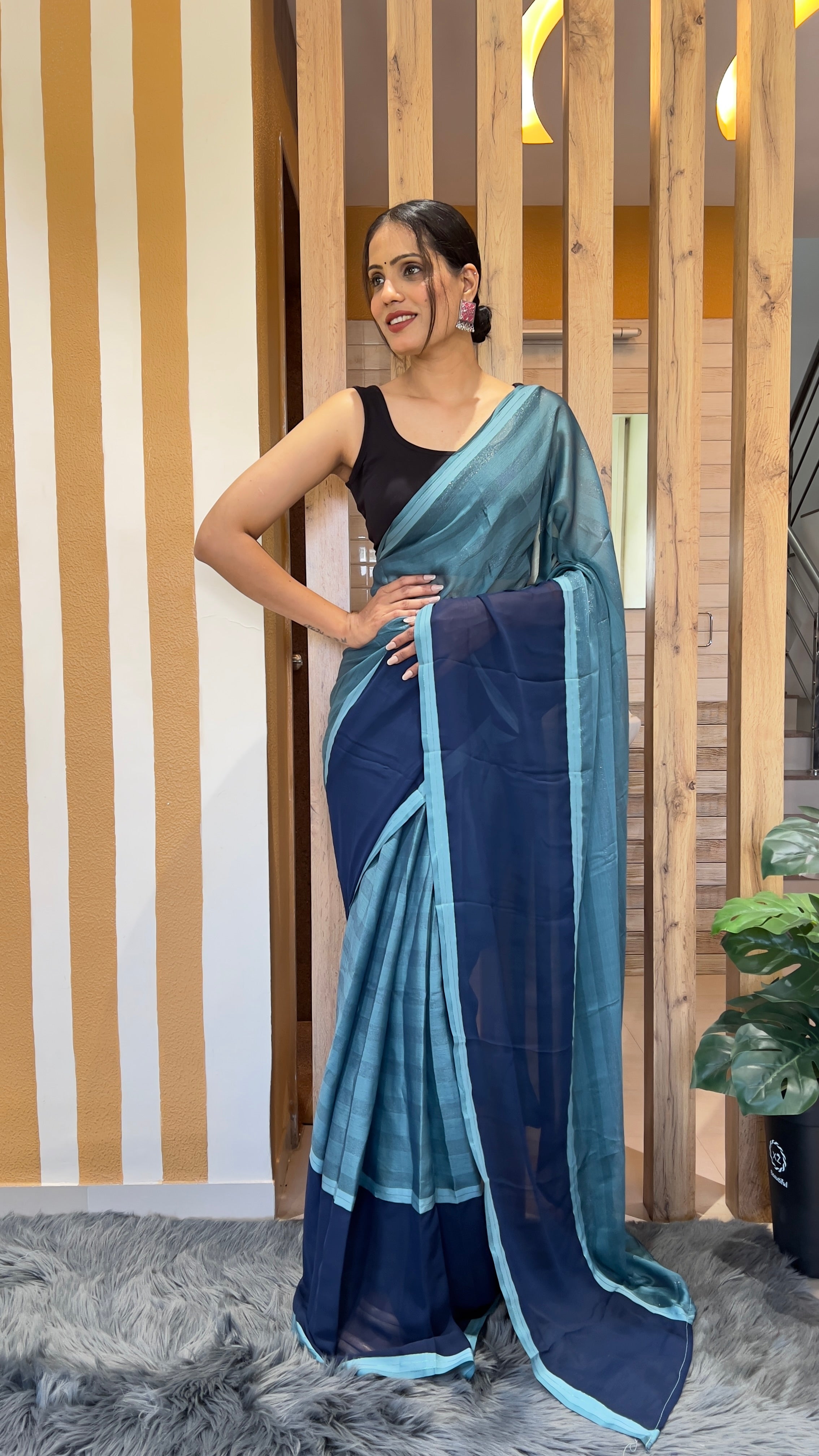 One Minute Ready To Wear Azure Drapery Nylone Rimzim saree