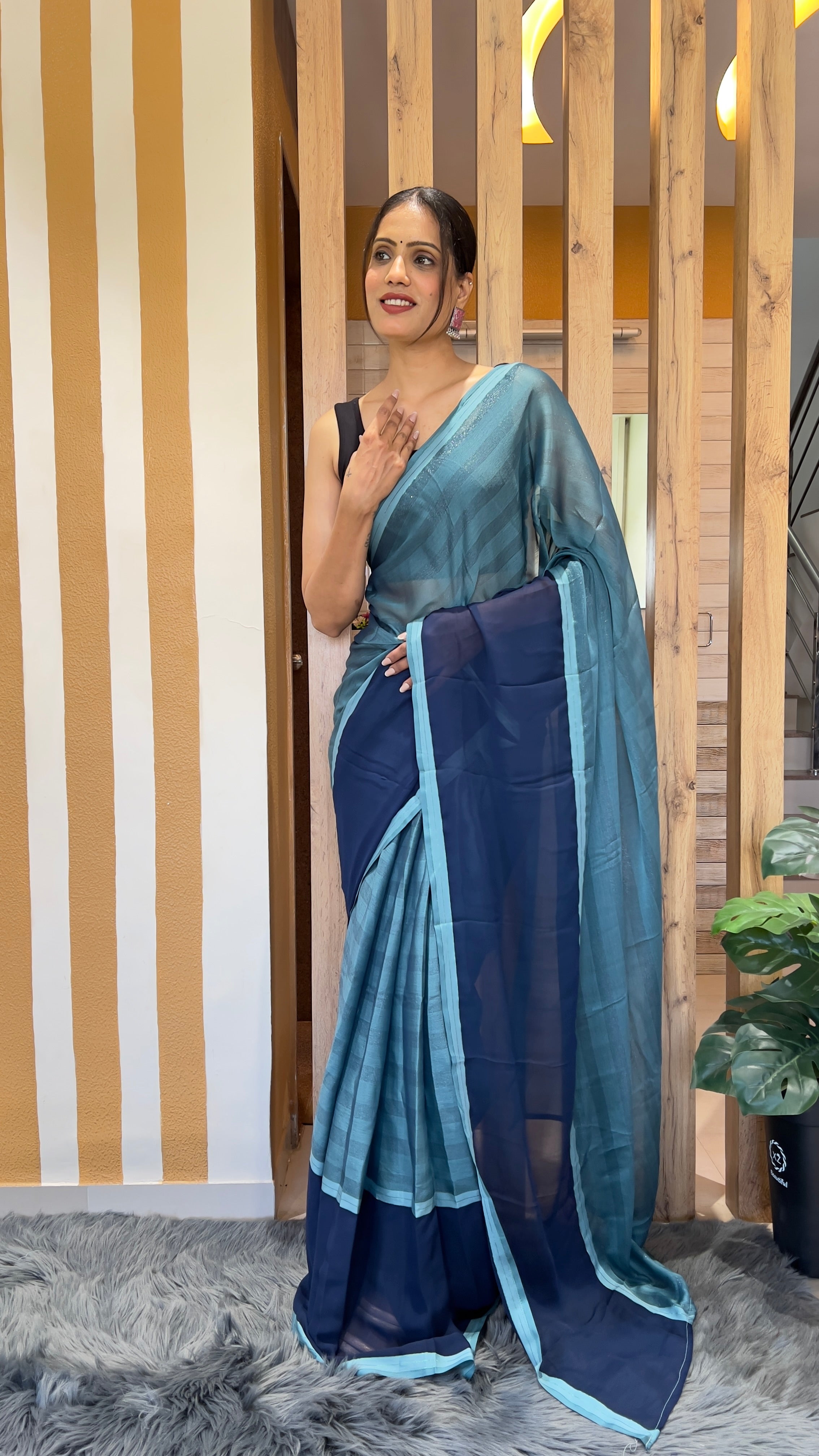 One Minute Ready To Wear Azure Drapery Nylone Rimzim saree