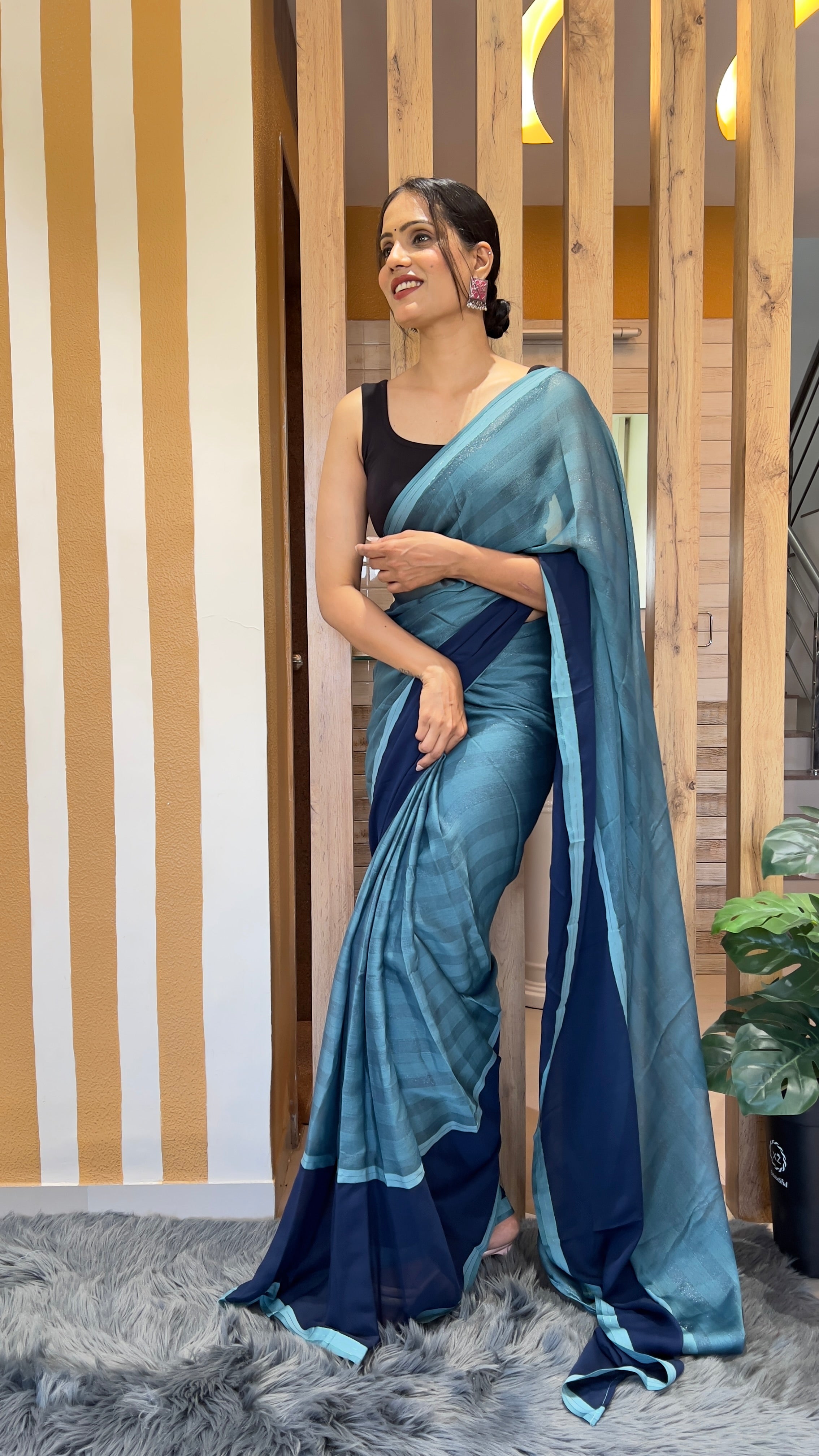 One Minute Ready To Wear Azure Drapery Nylone Rimzim saree