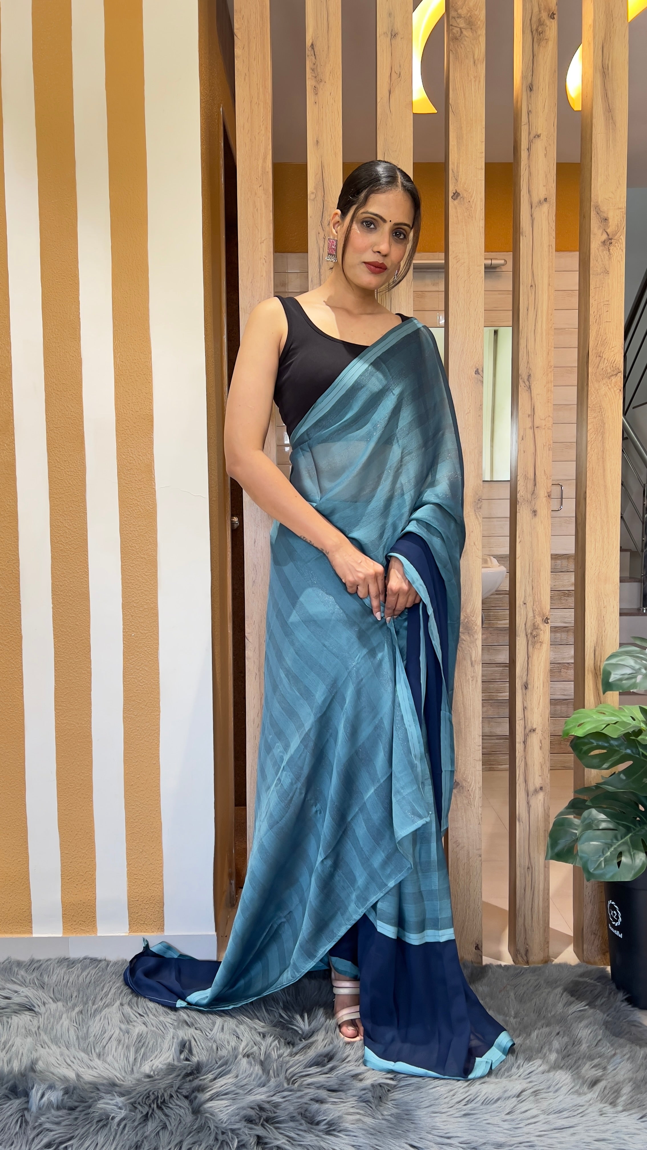 One Minute Ready To Wear Azure Drapery Nylone Rimzim saree