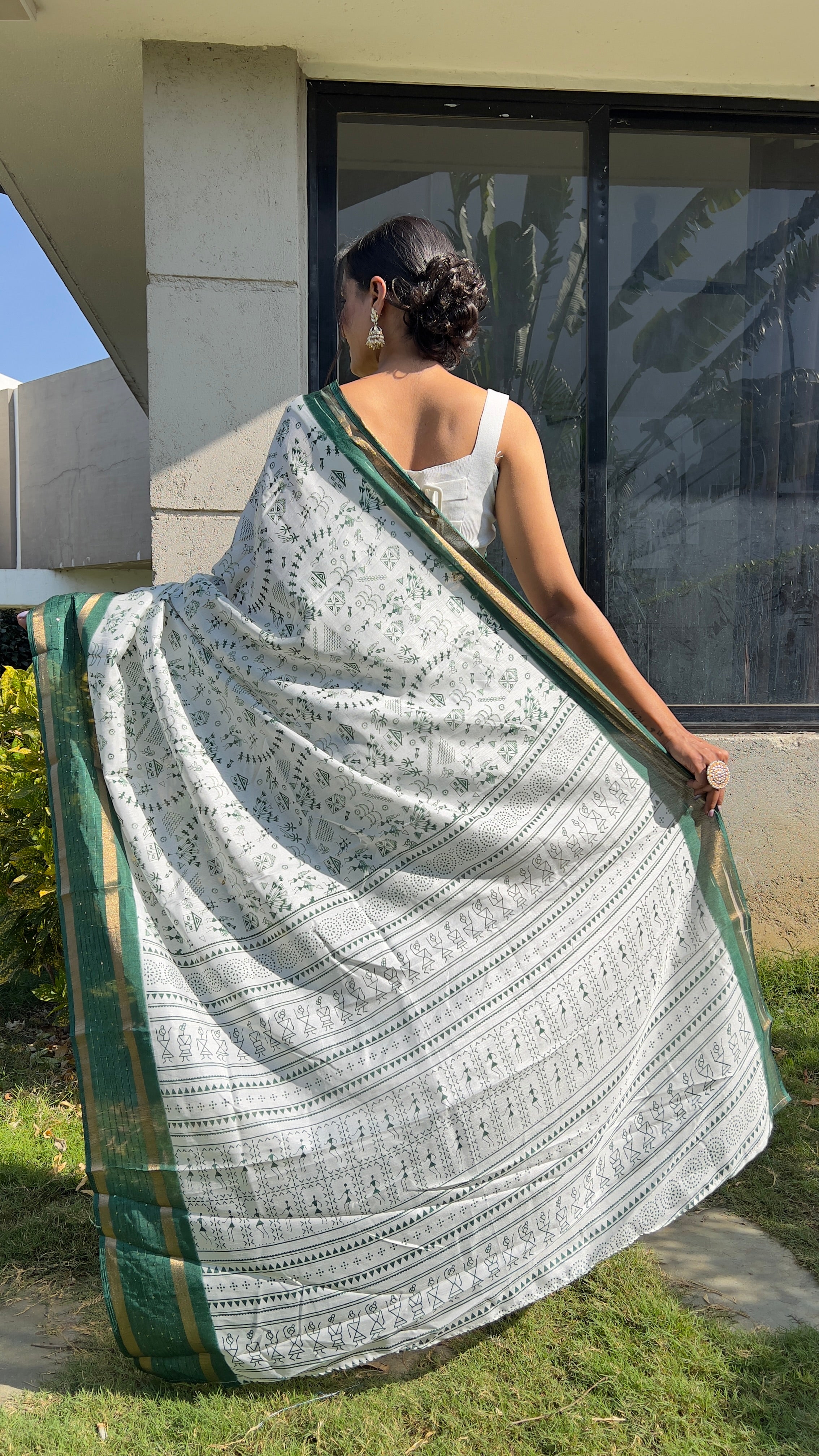 One Minute Ready to Wear New Classy Design White Green Saree Divashree