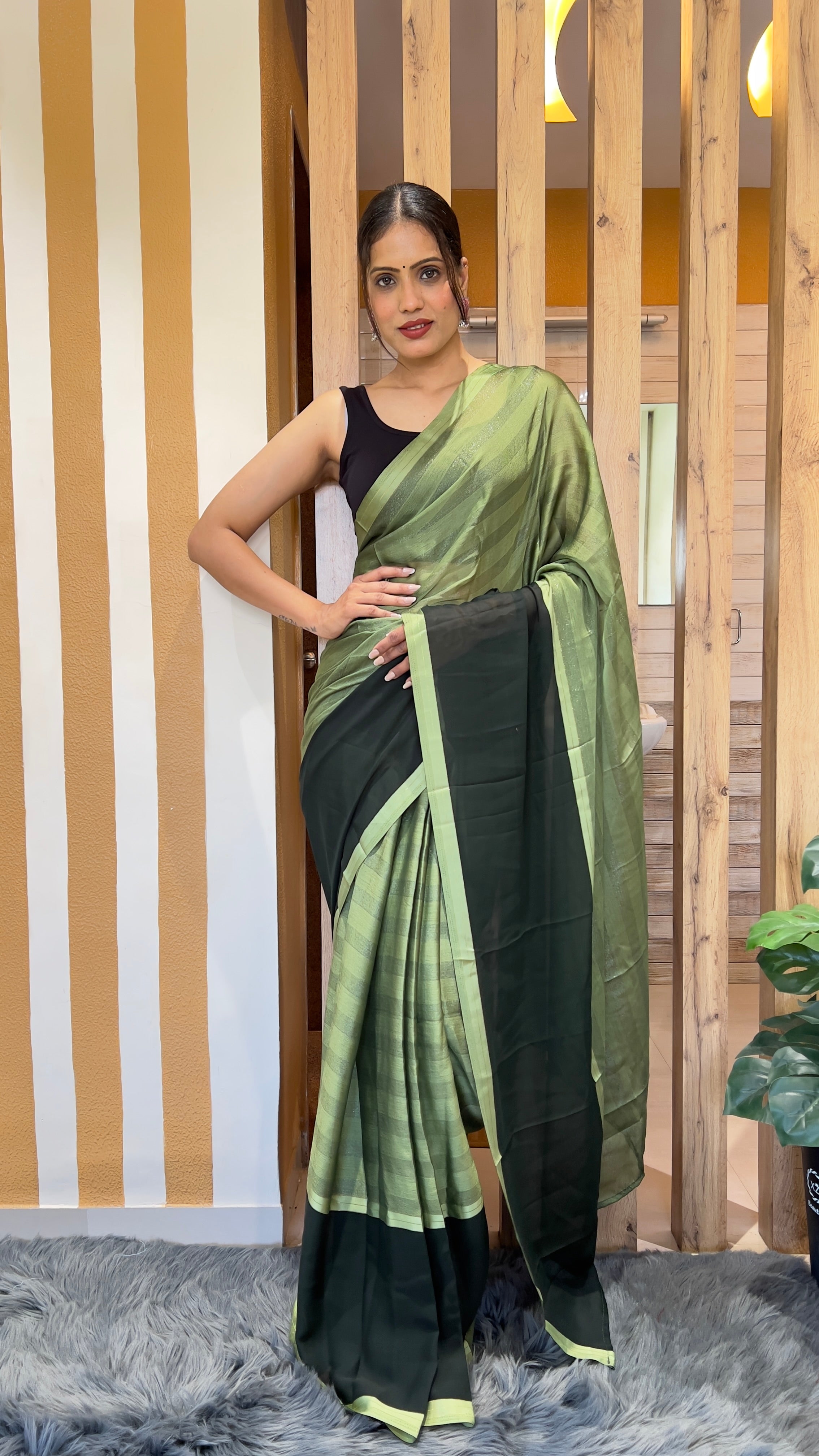 One Minute Ready To Wear Shamrock Twilight Nylone Rimzim saree