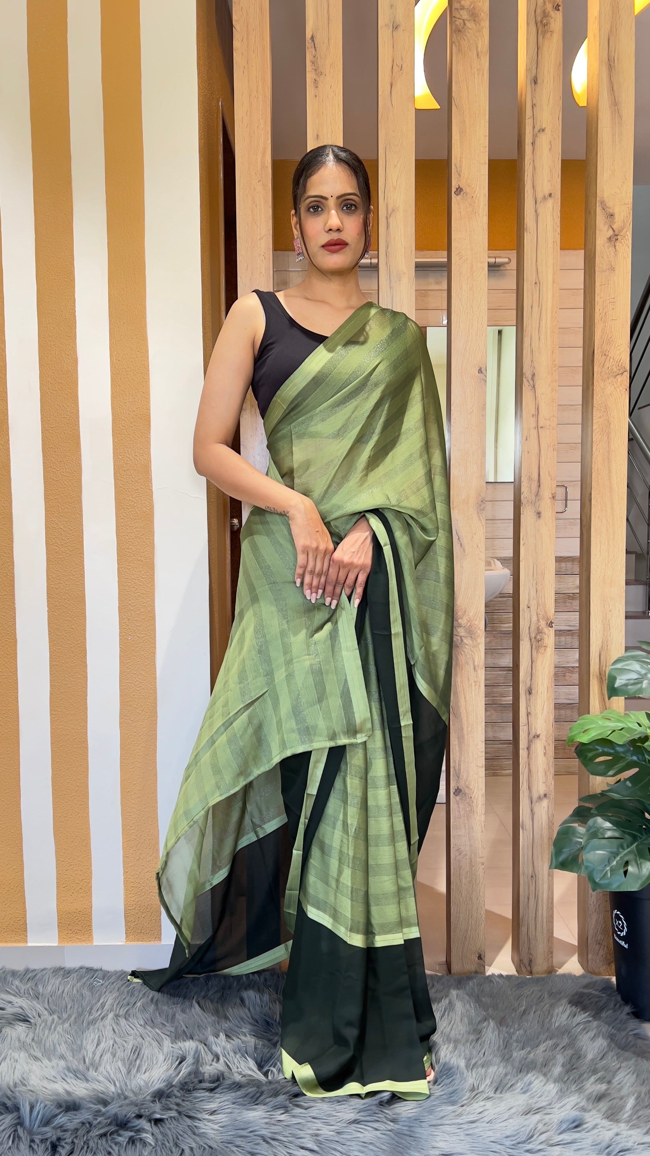 One Minute Ready To Wear Shamrock Twilight Nylone Rimzim saree