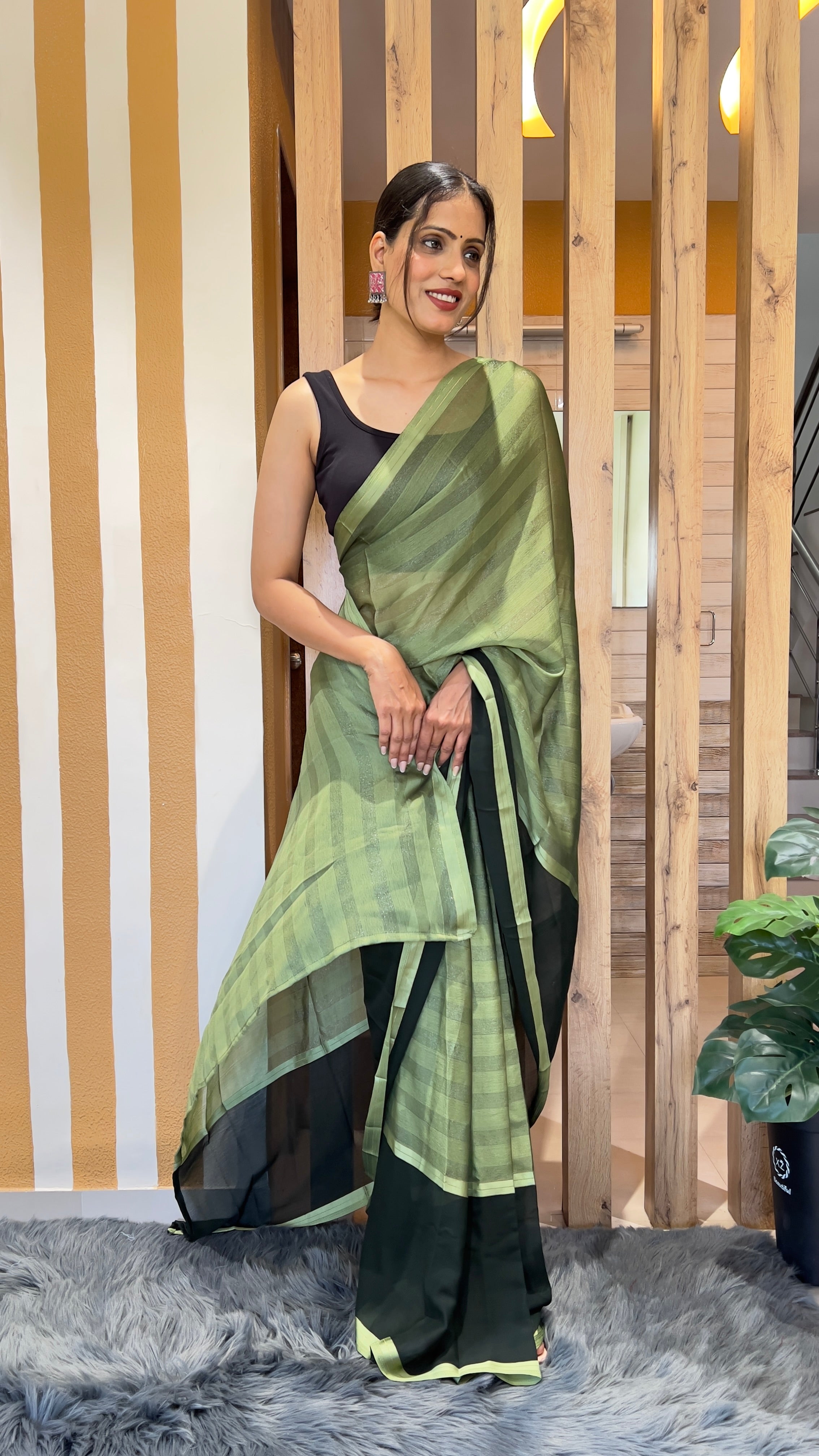 One Minute Ready To Wear Shamrock Twilight Nylone Rimzim saree