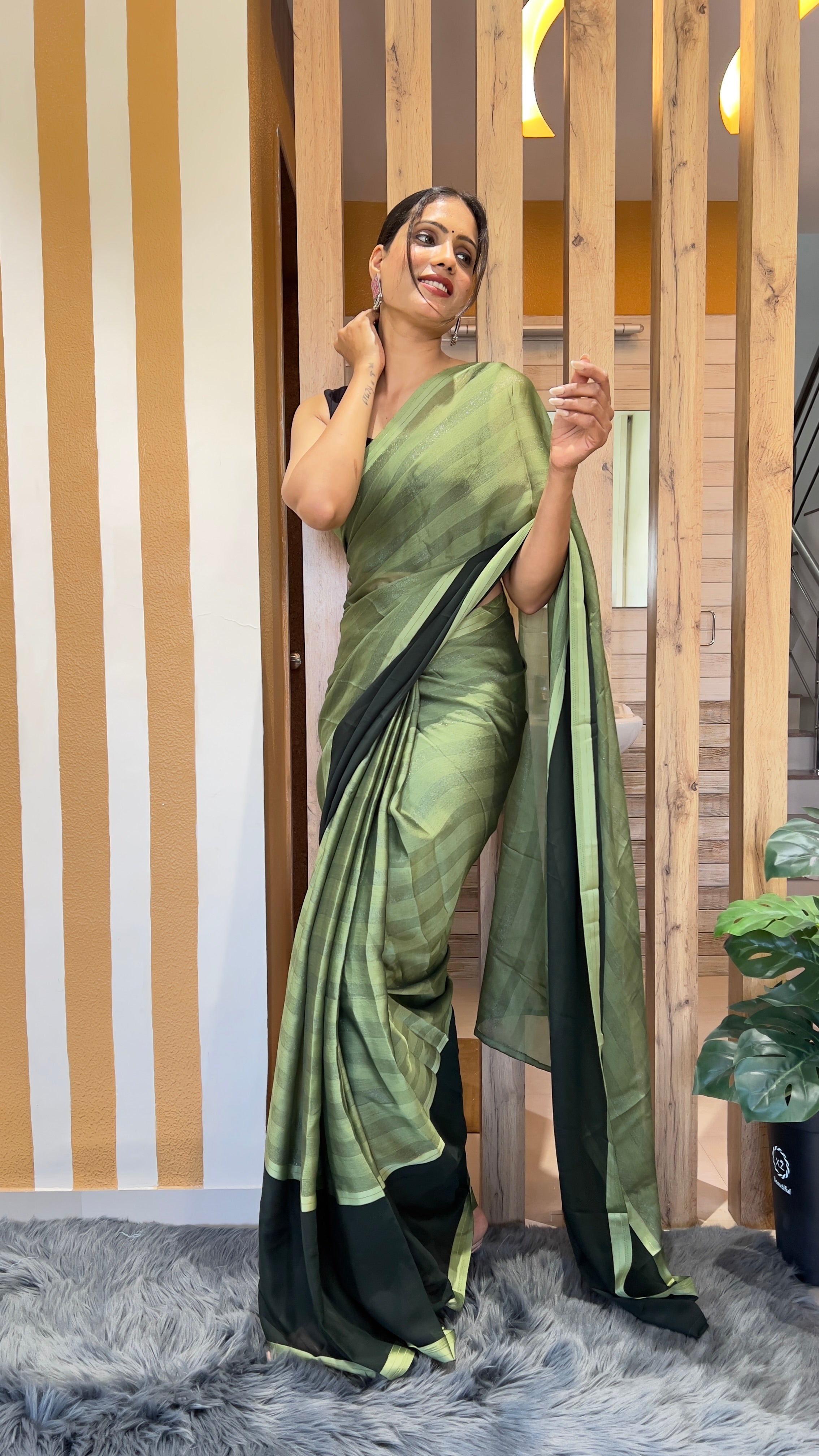 One Minute Ready To Wear Shamrock Twilight Nylone Rimzim saree