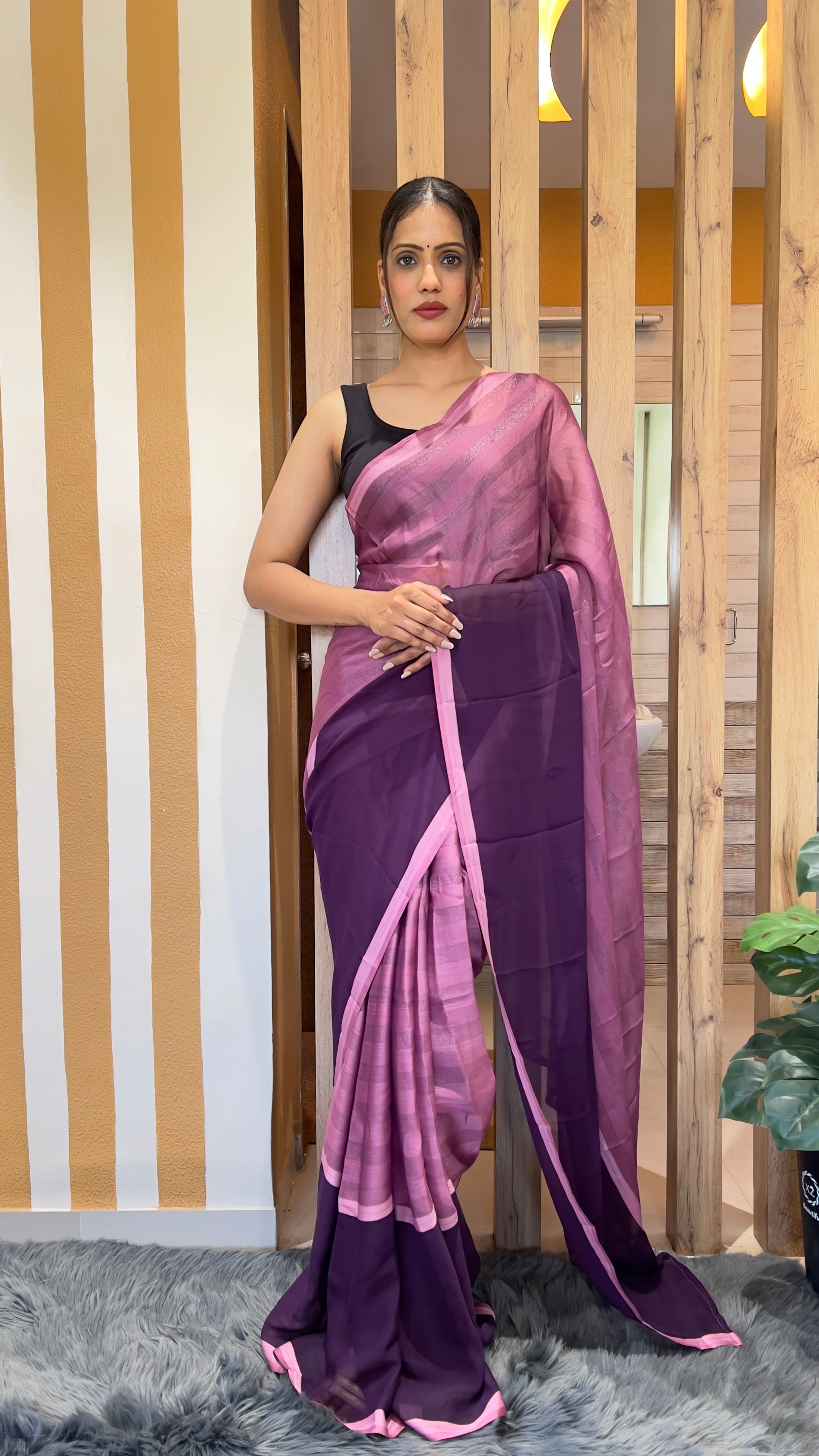 One Minute Ready To Wear Purple Emerald Noir Nylone Rimzim saree