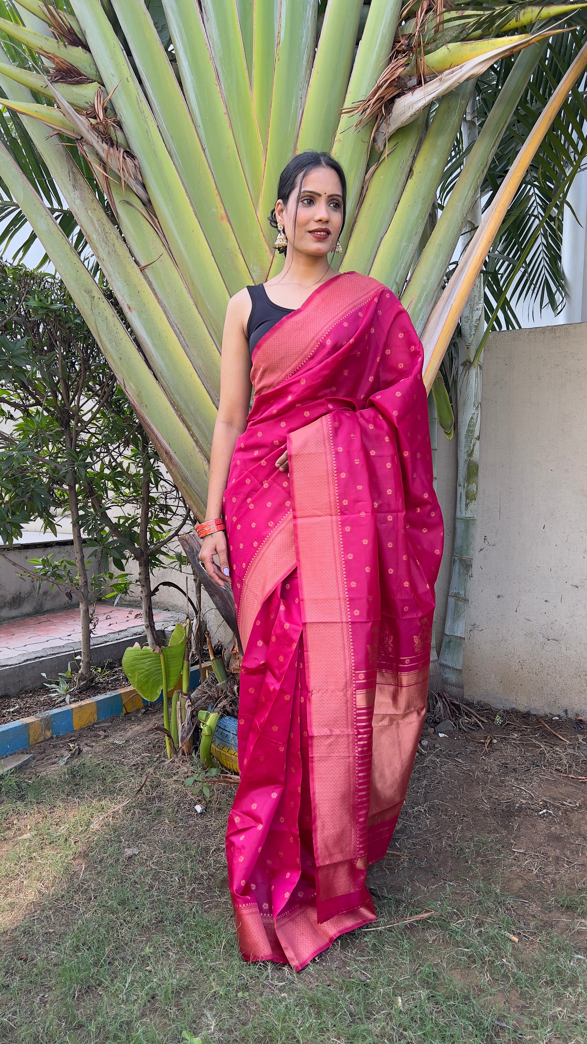 Buti One Minute Ready To Wear Pink Saree With Unstiched Blouse