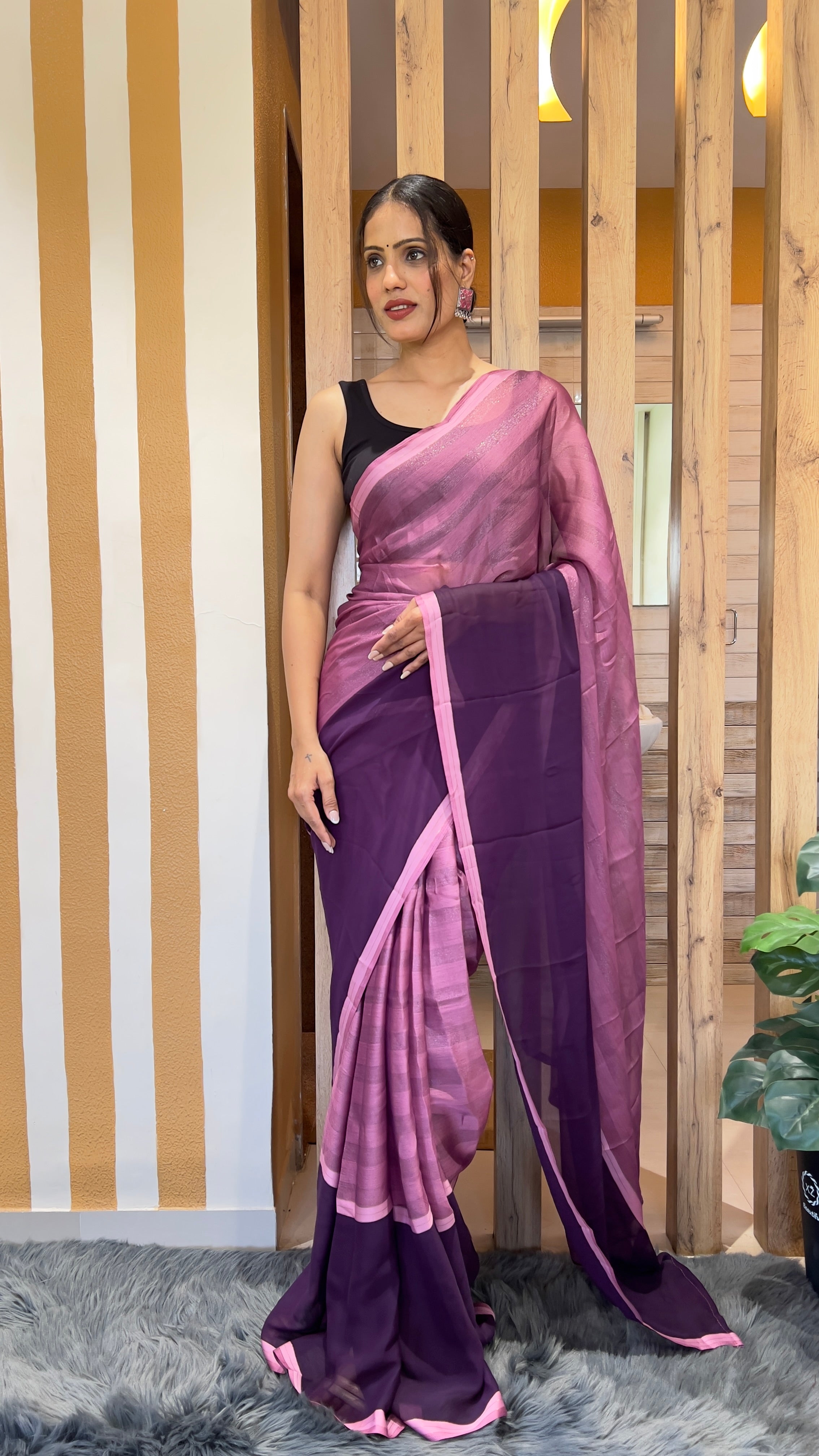 One Minute Ready To Wear Purple Emerald Noir Nylone Rimzim saree