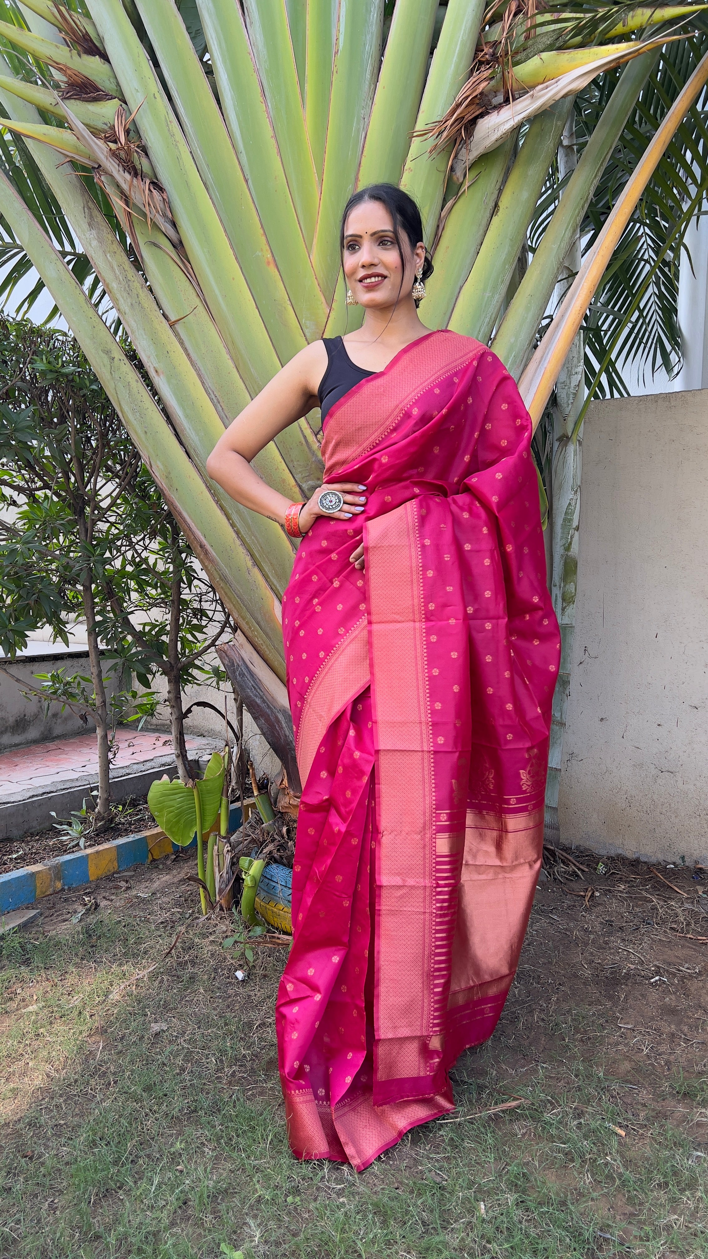 Buti One Minute Ready To Wear Pink Saree With Unstiched Blouse