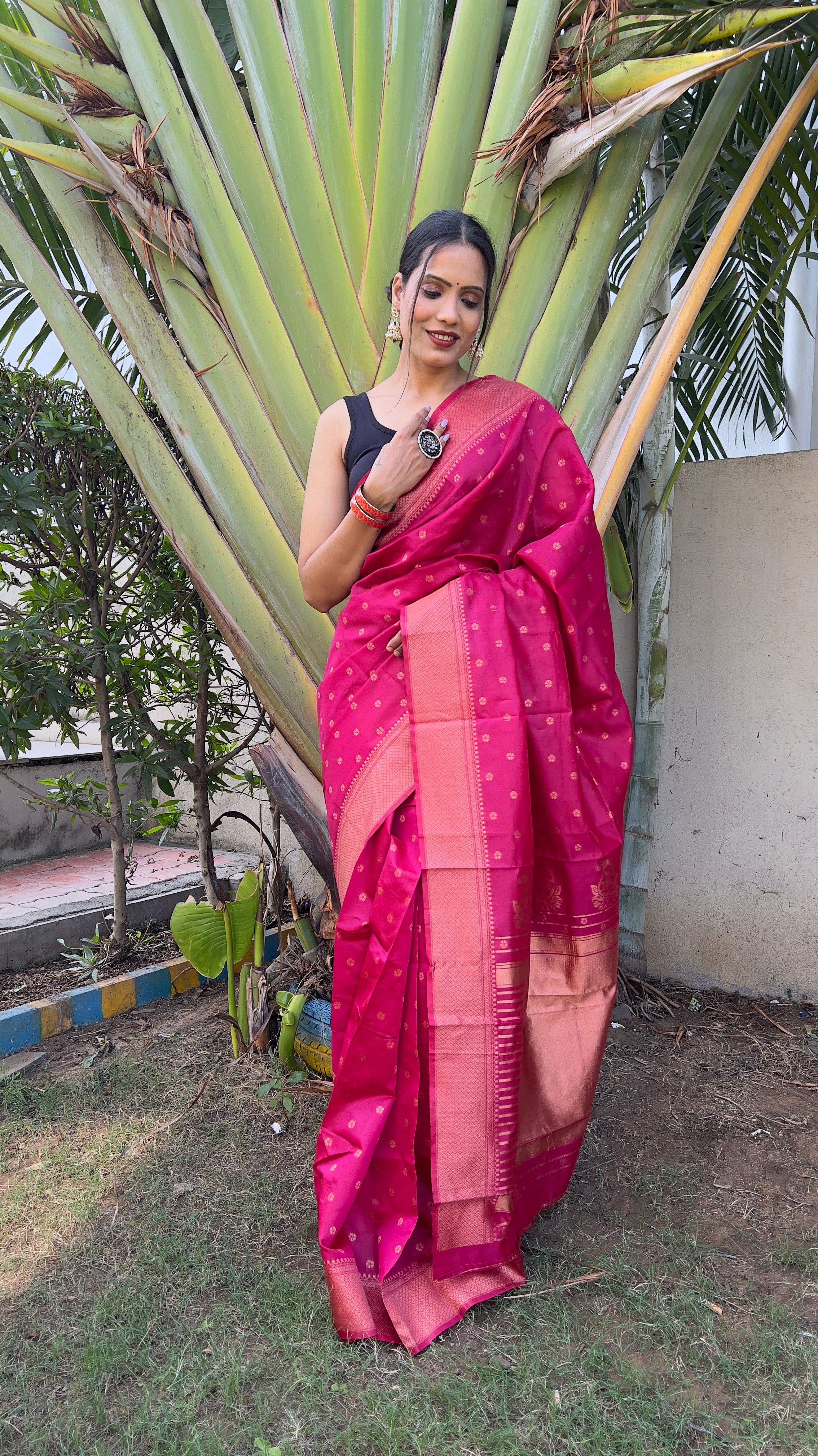 Buti One Minute Ready To Wear Pink Saree With Unstiched Blouse