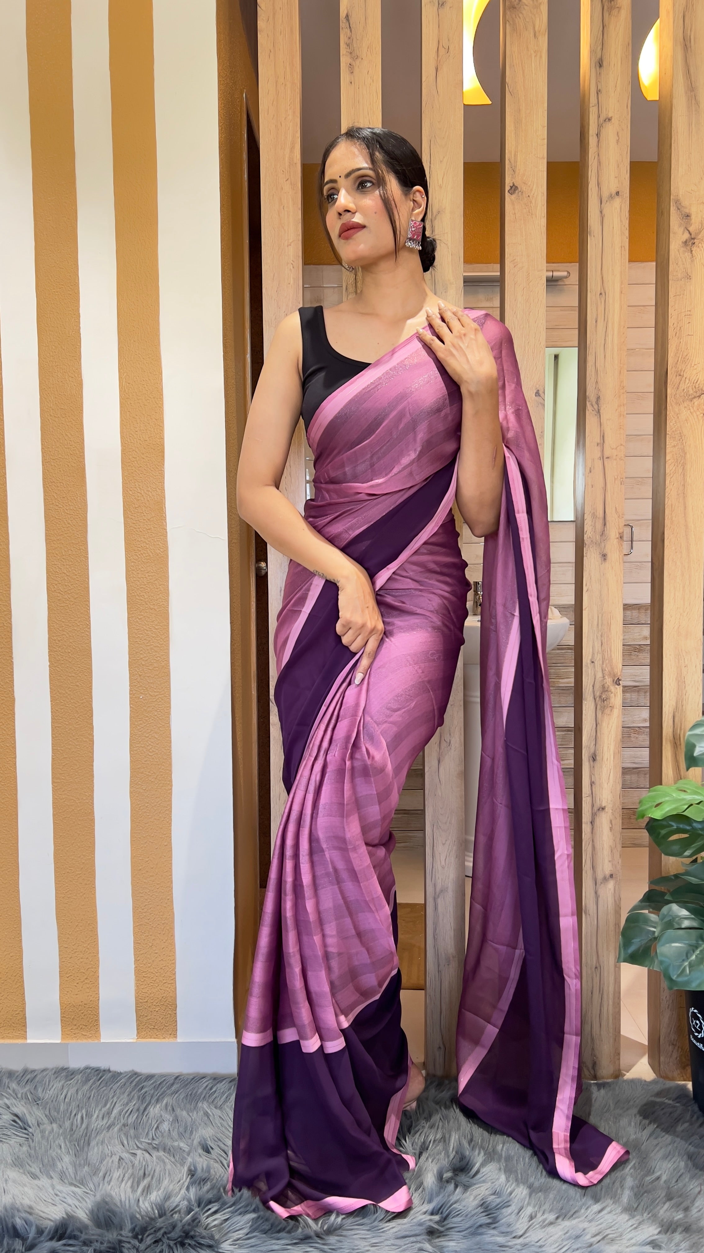 One Minute Ready To Wear Purple Emerald Noir Nylone Rimzim saree