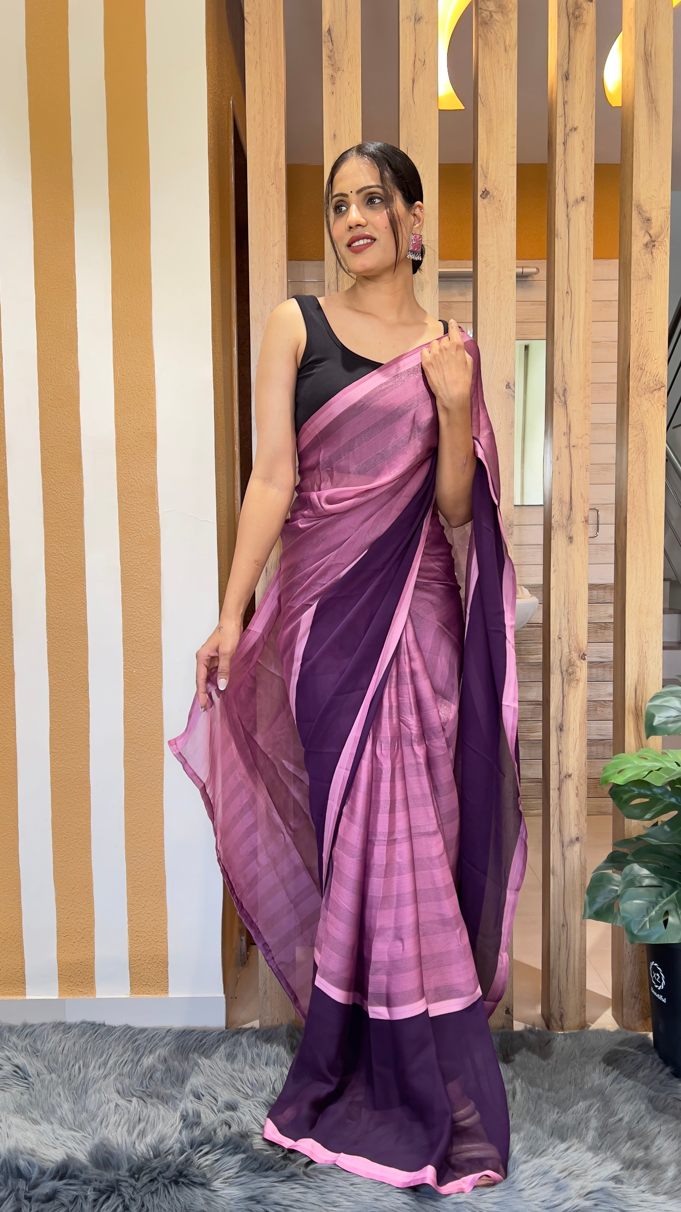 One Minute Ready To Wear Purple Emerald Noir Nylone Rimzim saree