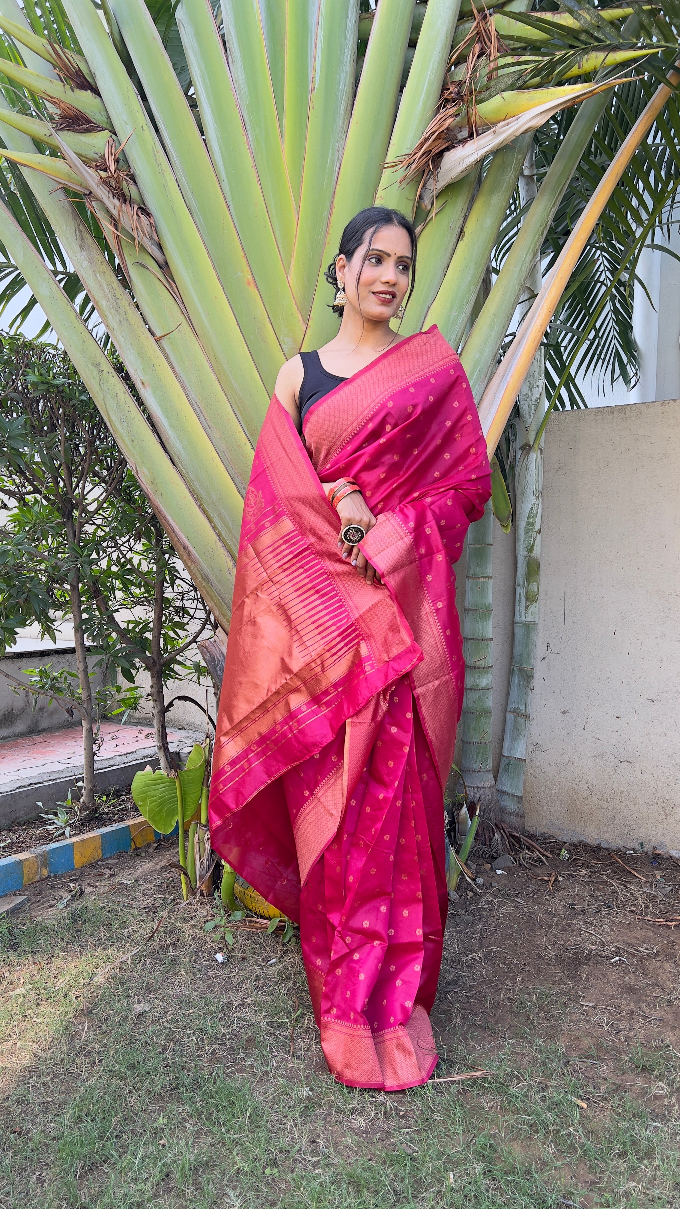 Buti One Minute Ready To Wear Pink Saree With Unstiched Blouse