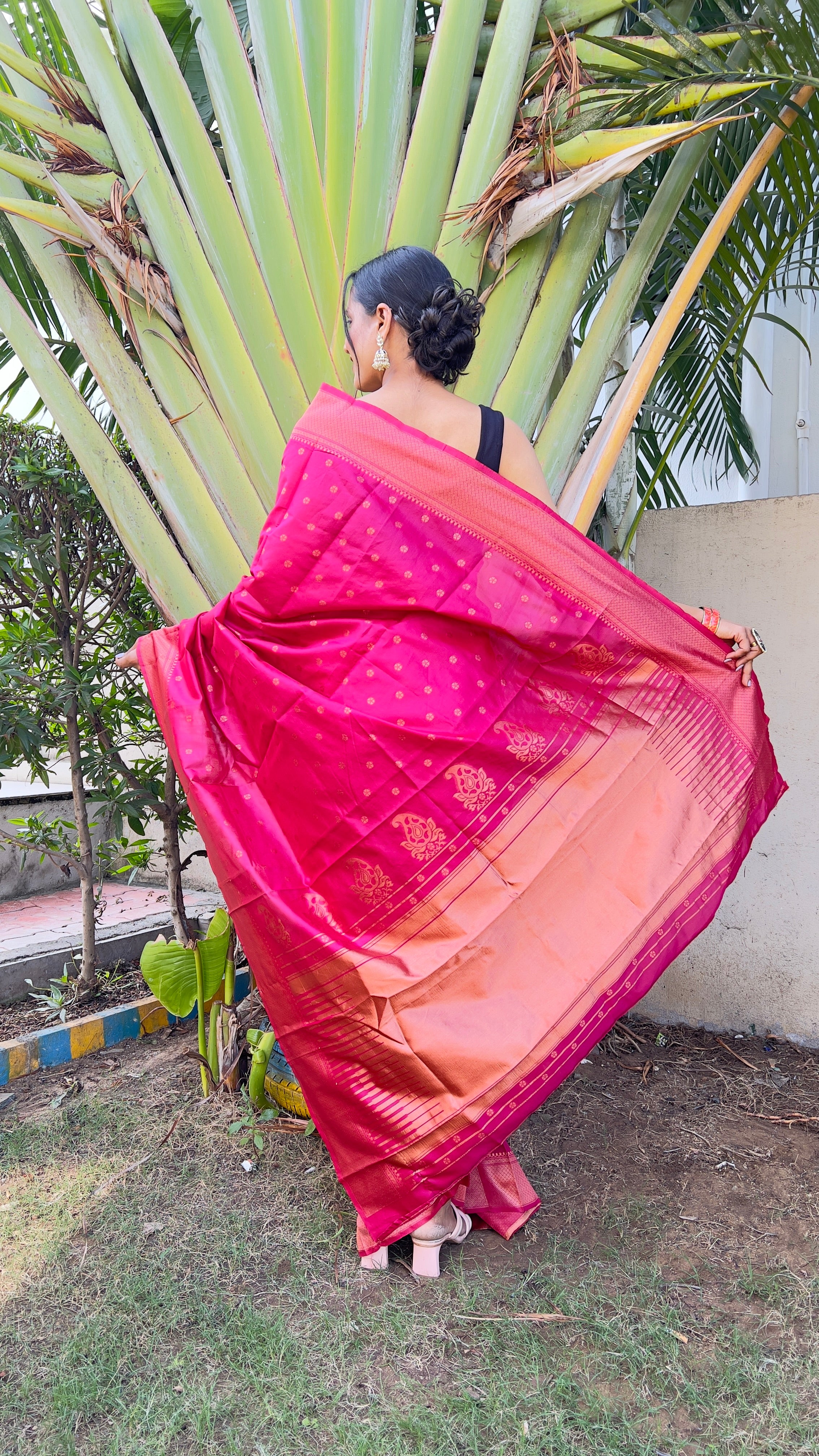 Buti One Minute Ready To Wear Pink Saree With Unstiched Blouse