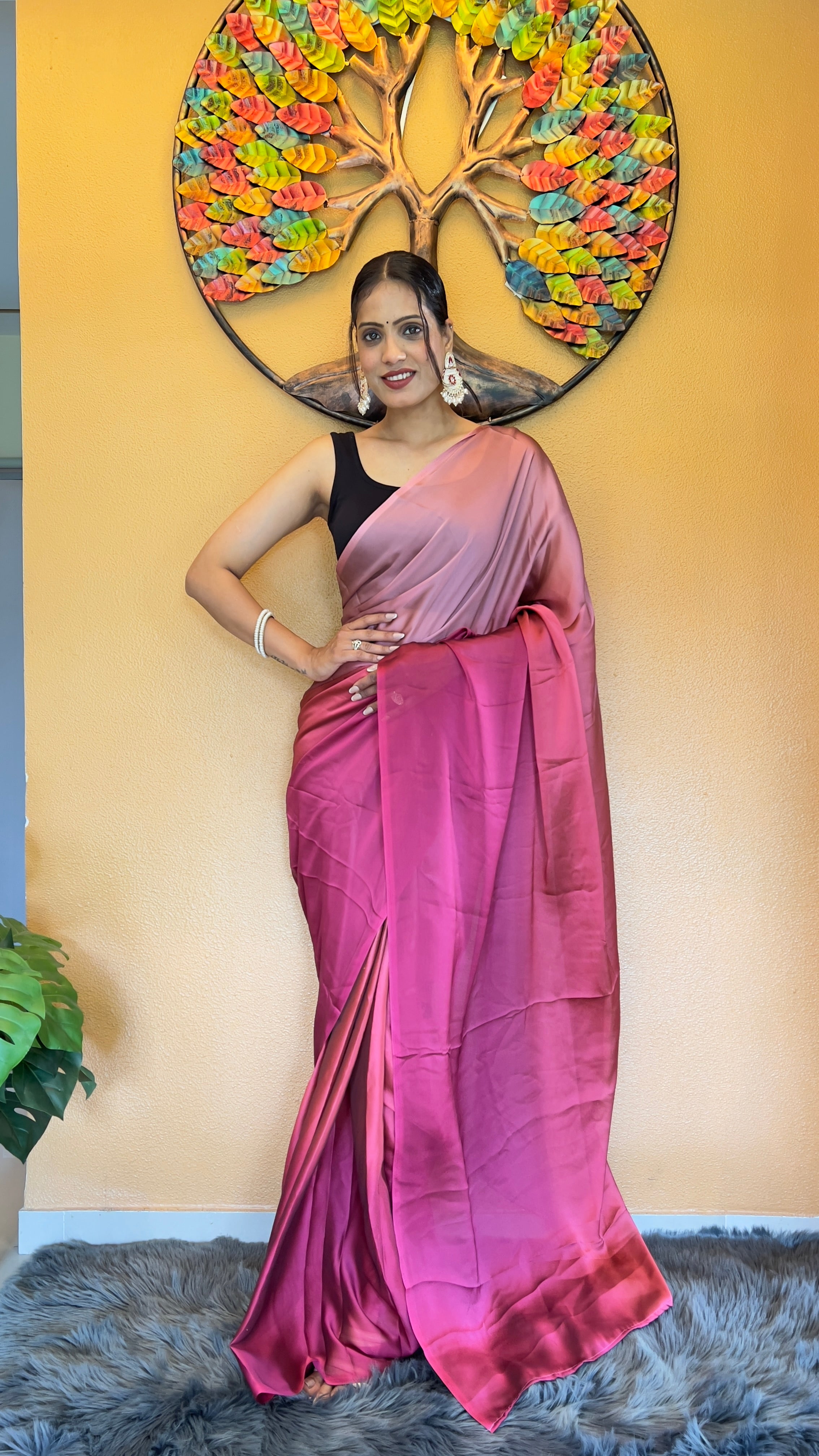 Bansuri One Minute Ready To Wear Pink Saree With Unstiched Blouse