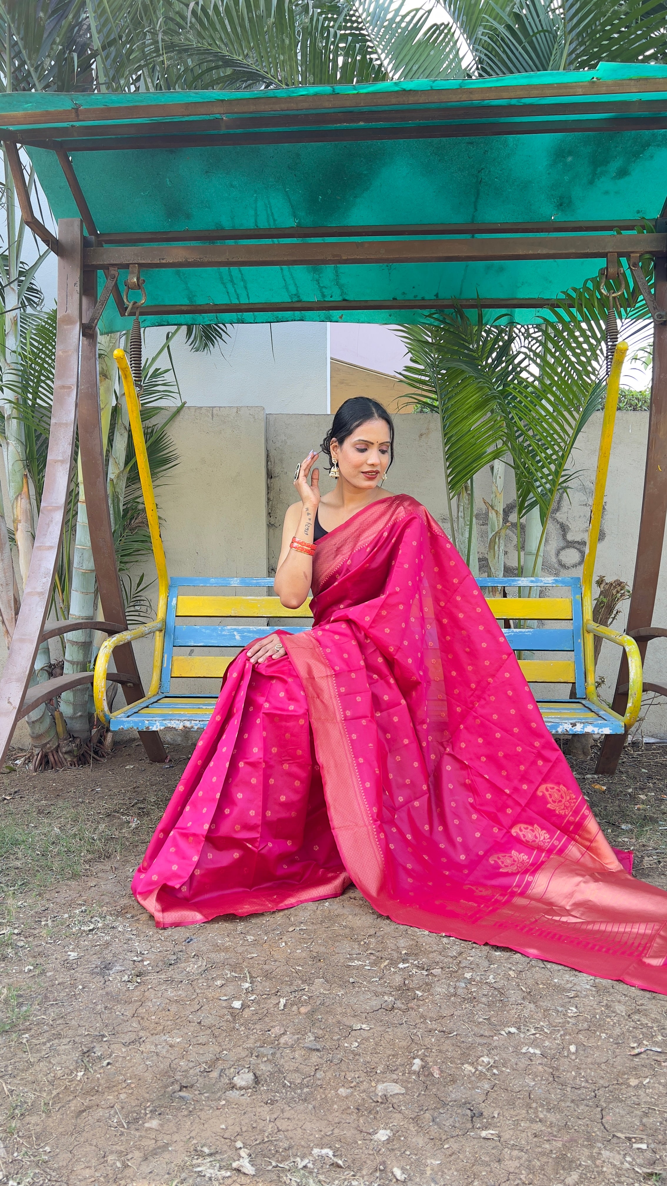 Buti One Minute Ready To Wear Pink Saree With Unstiched Blouse