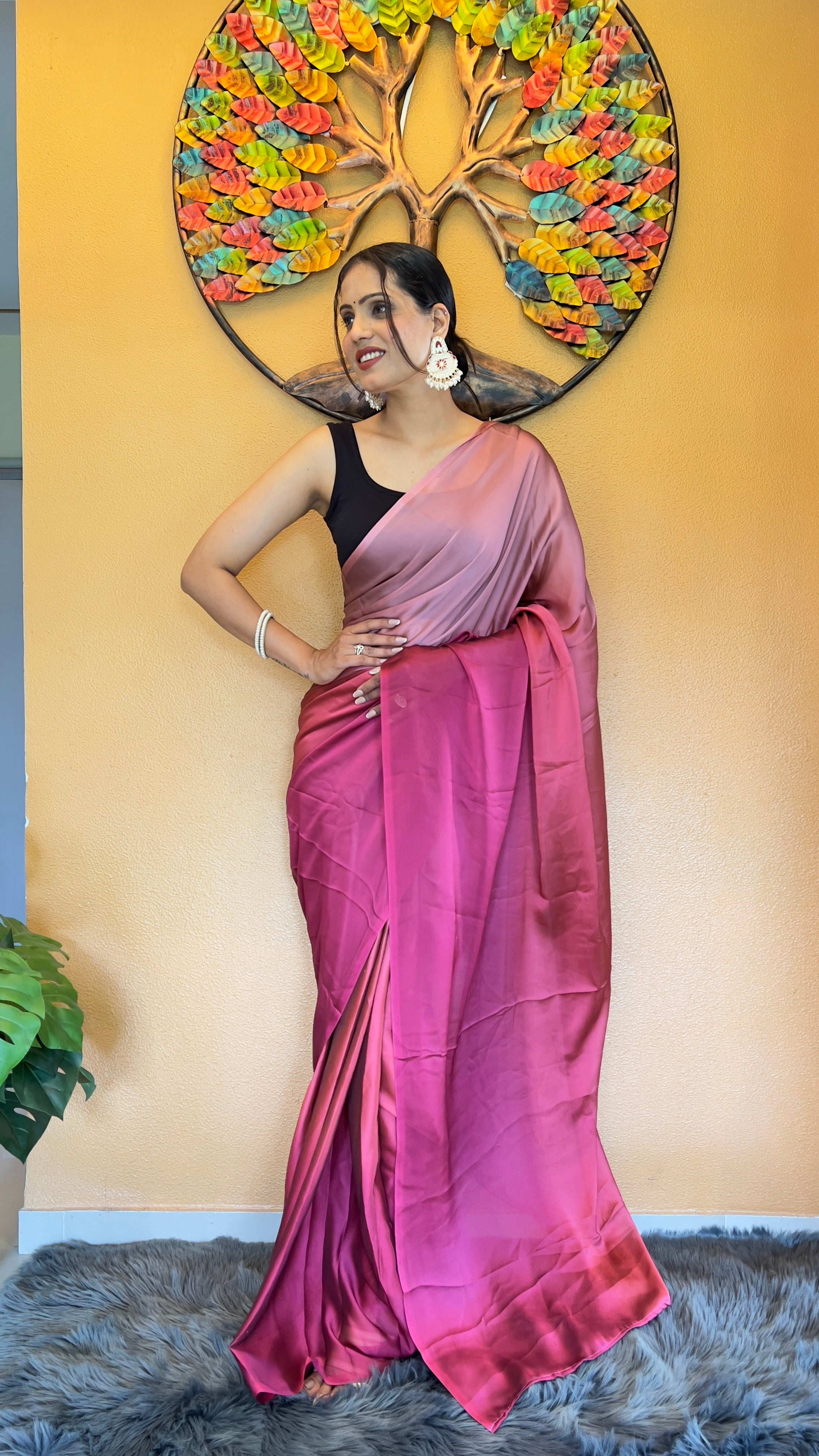 Bansuri One Minute Ready To Wear Pink Saree With Unstiched Blouse