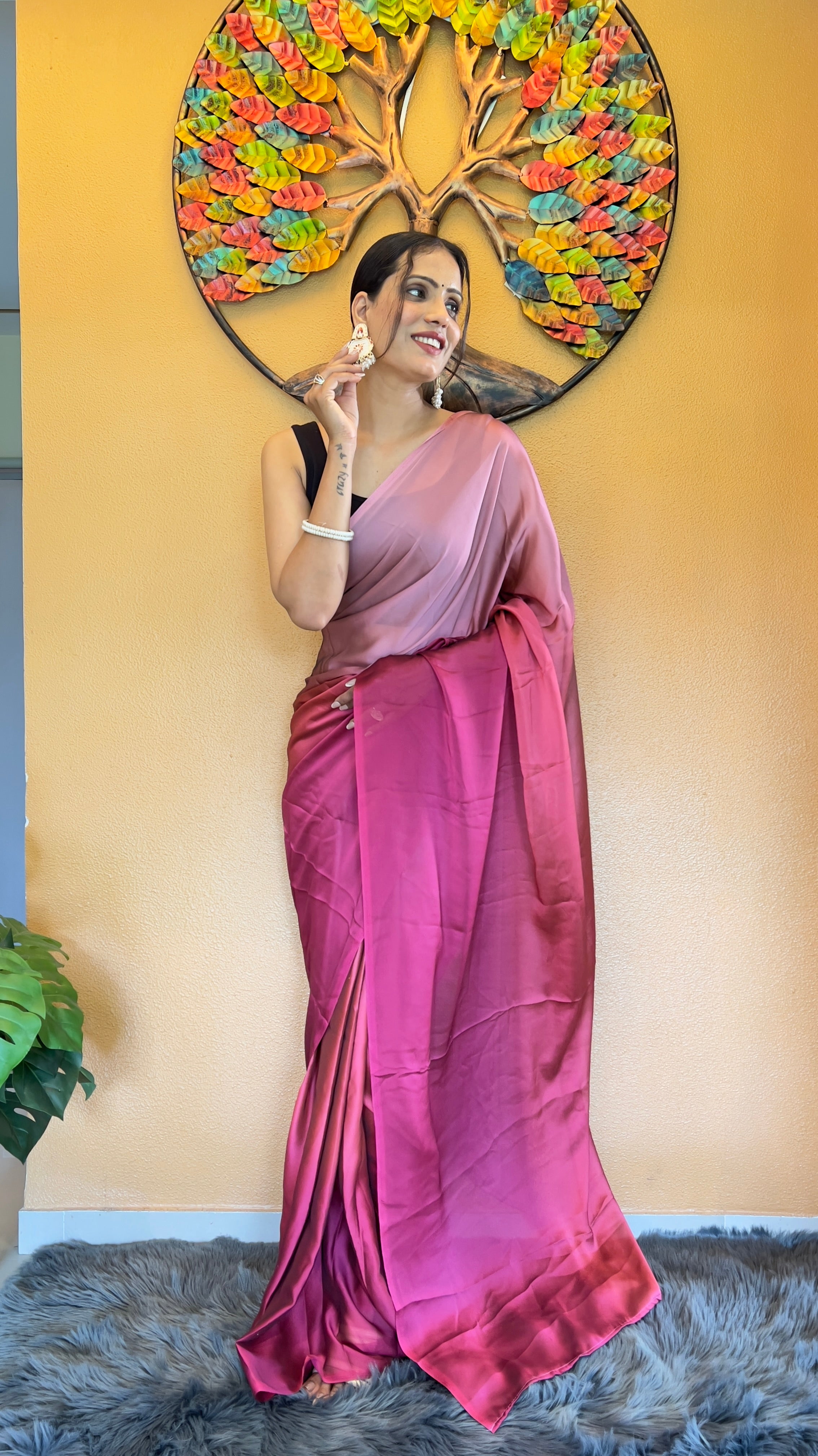 Bansuri One Minute Ready To Wear Pink Saree With Unstiched Blouse