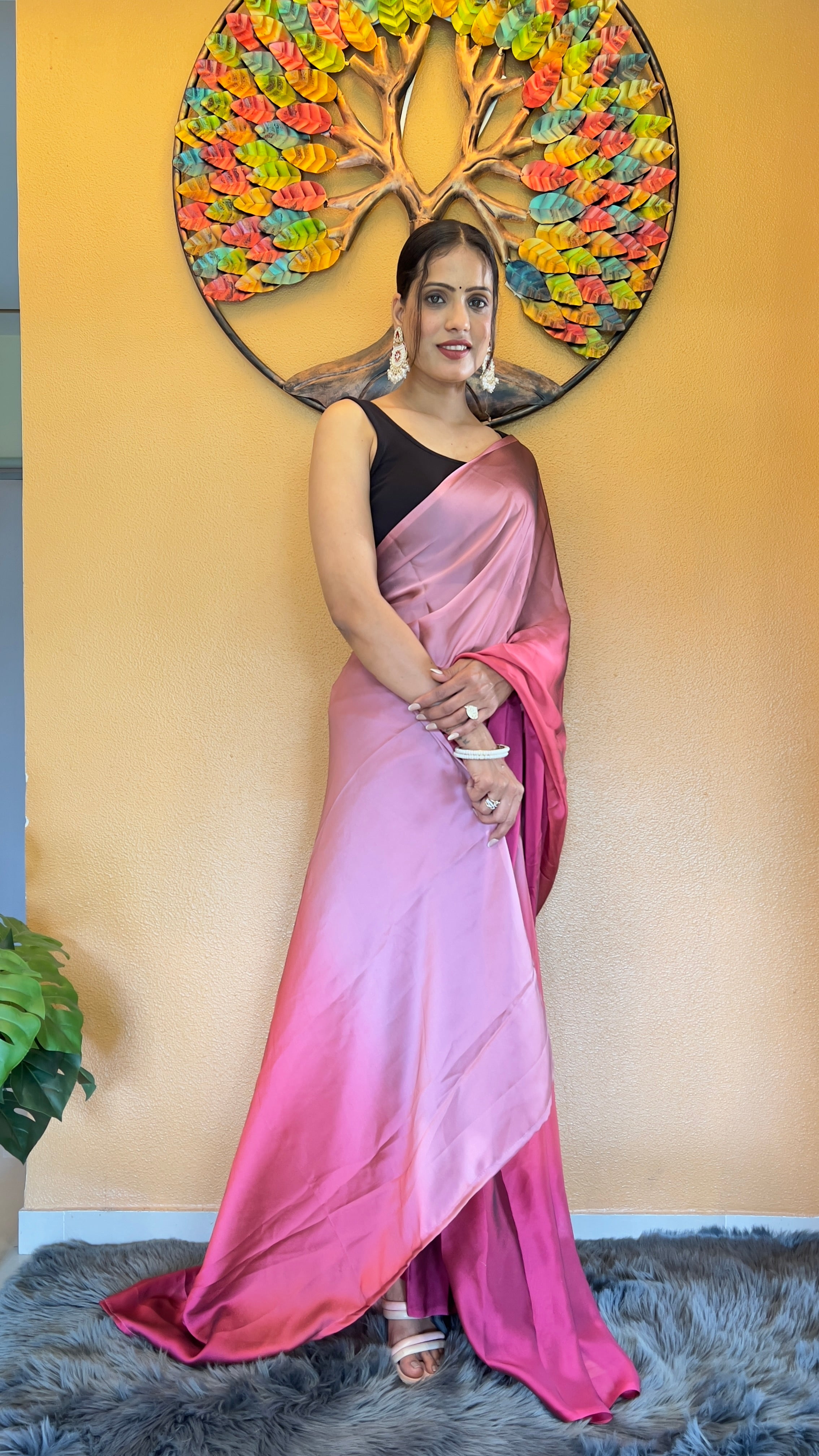 Bansuri One Minute Ready To Wear Pink Saree With Unstiched Blouse