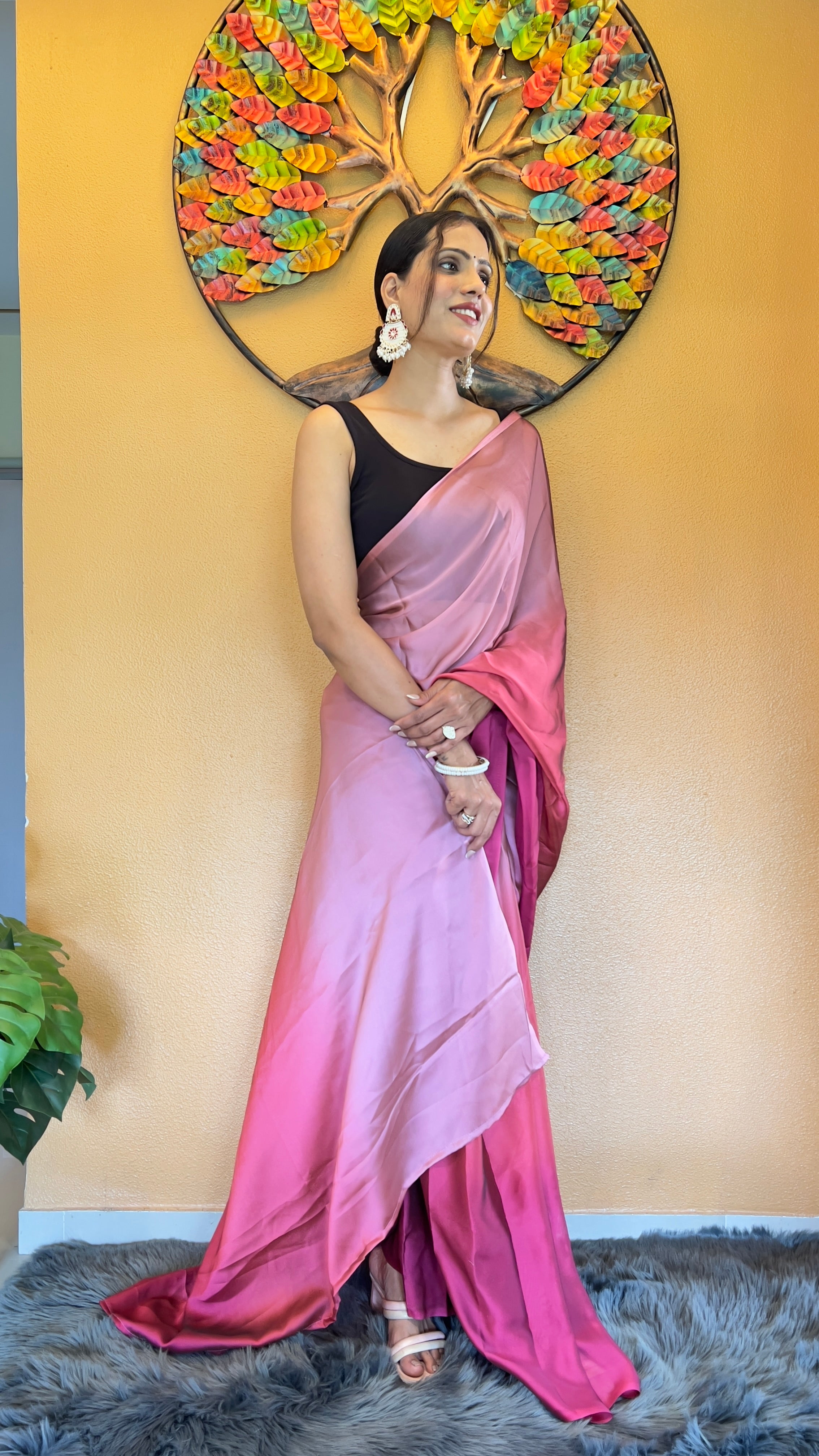 Bansuri One Minute Ready To Wear Pink Saree With Unstiched Blouse