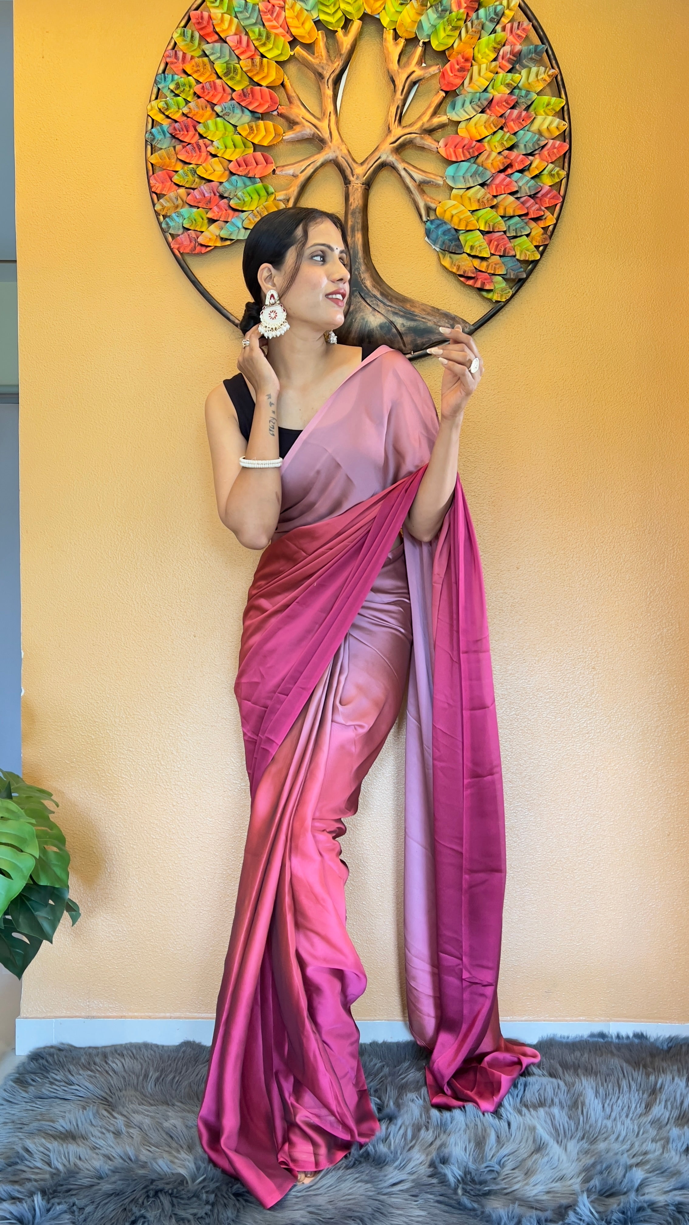 Bansuri One Minute Ready To Wear Pink Saree With Unstiched Blouse