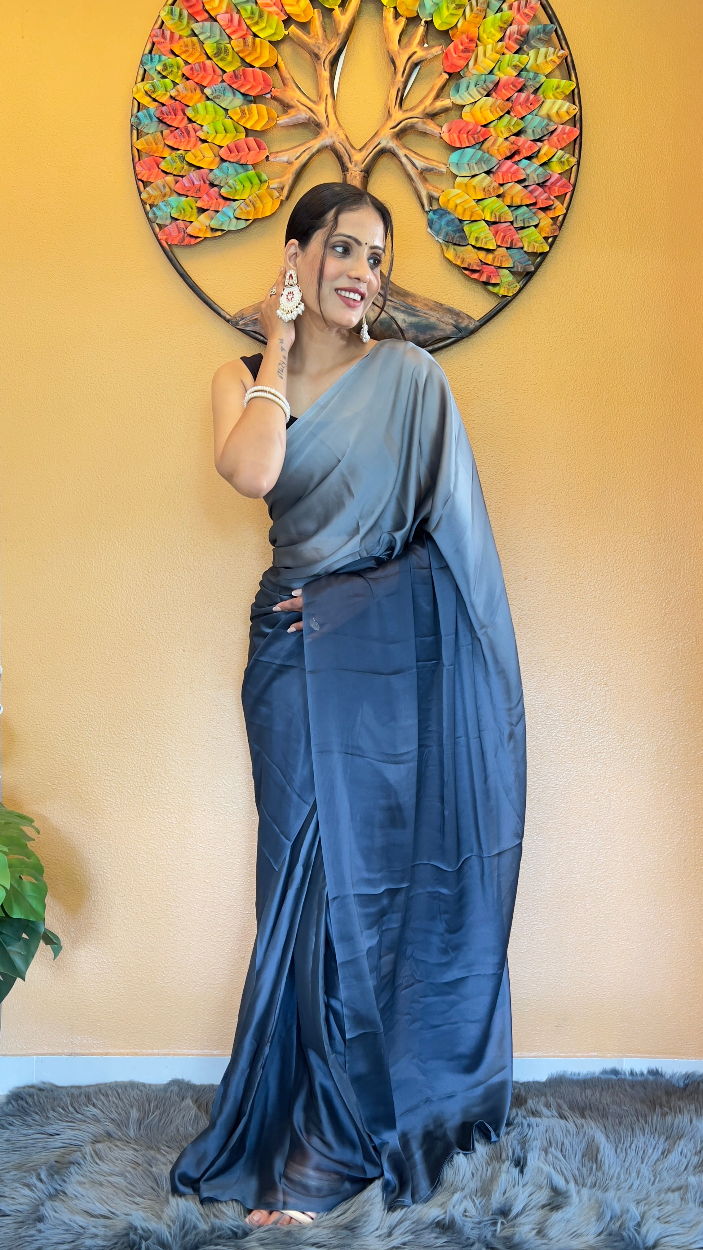 One Minute Ready To Wear New Premium Quality Graphite Glamour Saree