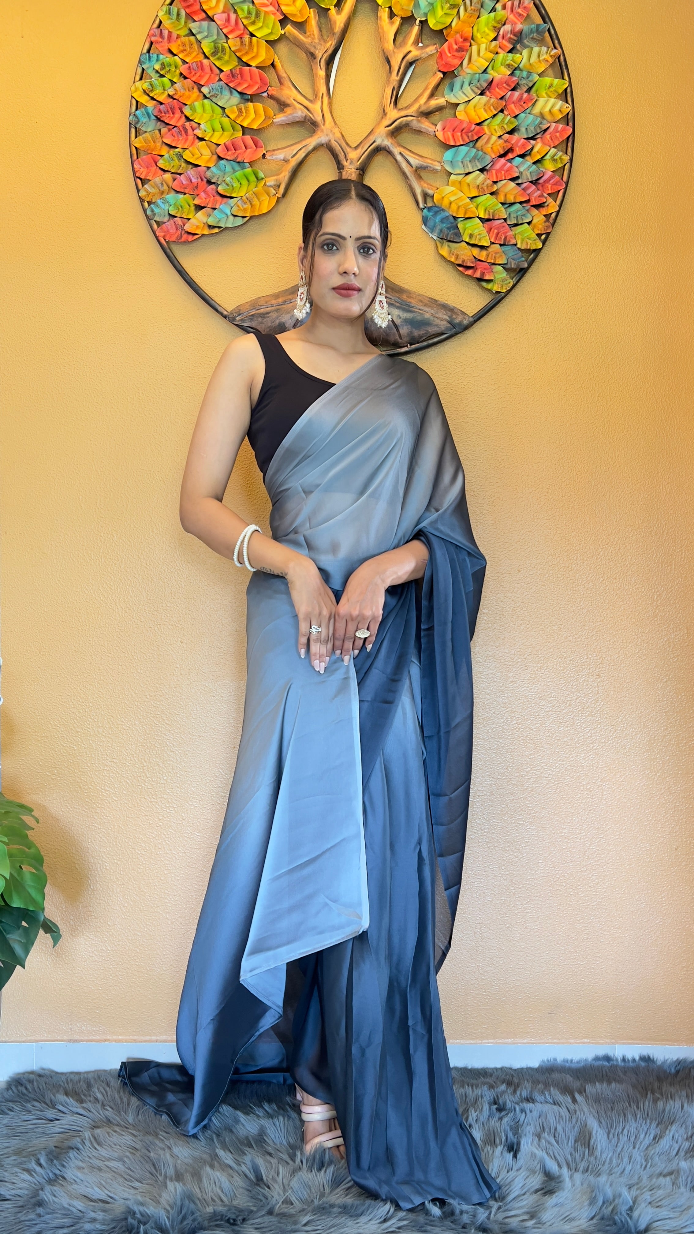 One Minute Ready To Wear New Premium Quality Graphite Glamour Saree