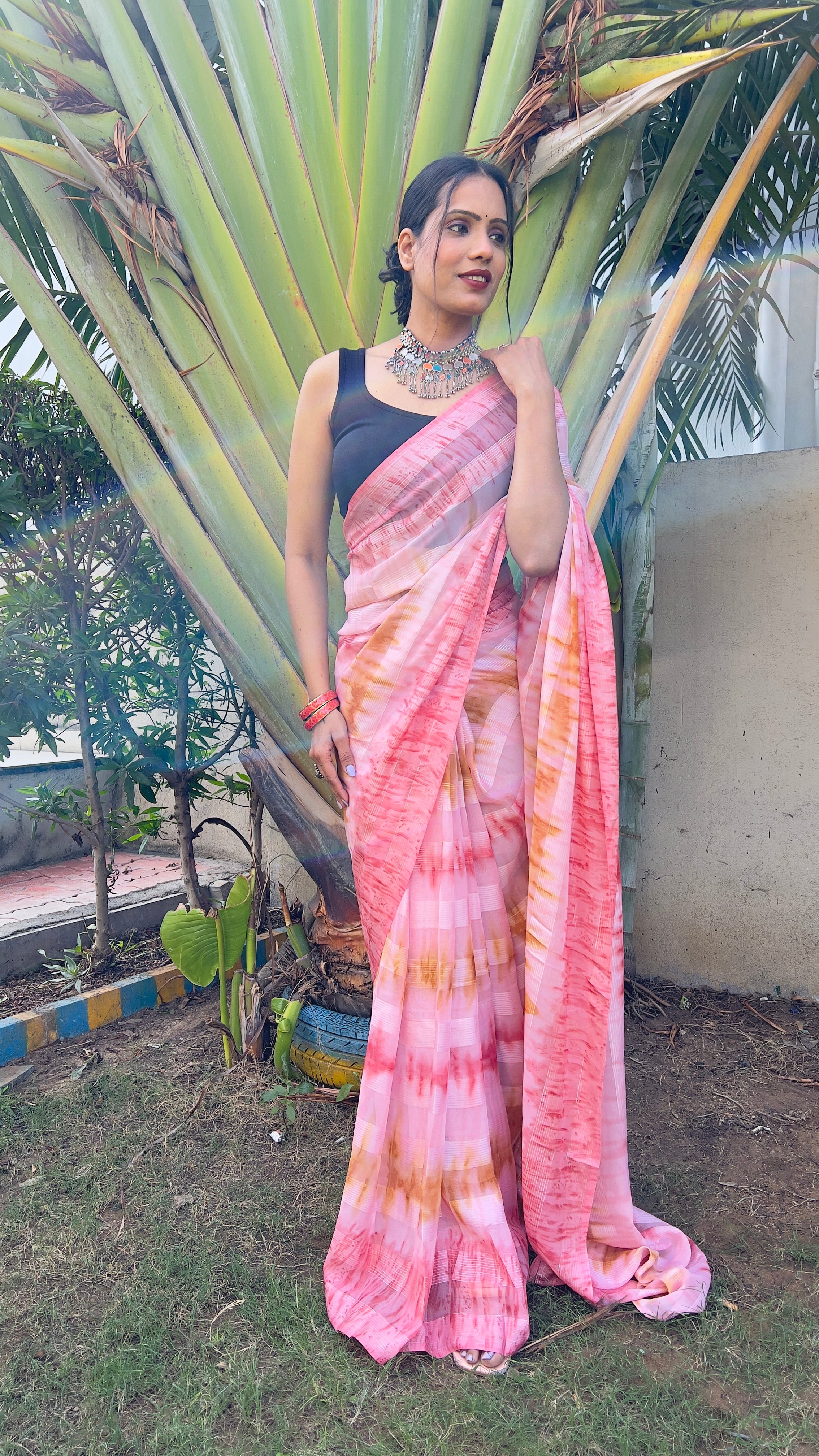 One Minute Ready to Wear New Premium Quelity Peach Red Saree Divashree