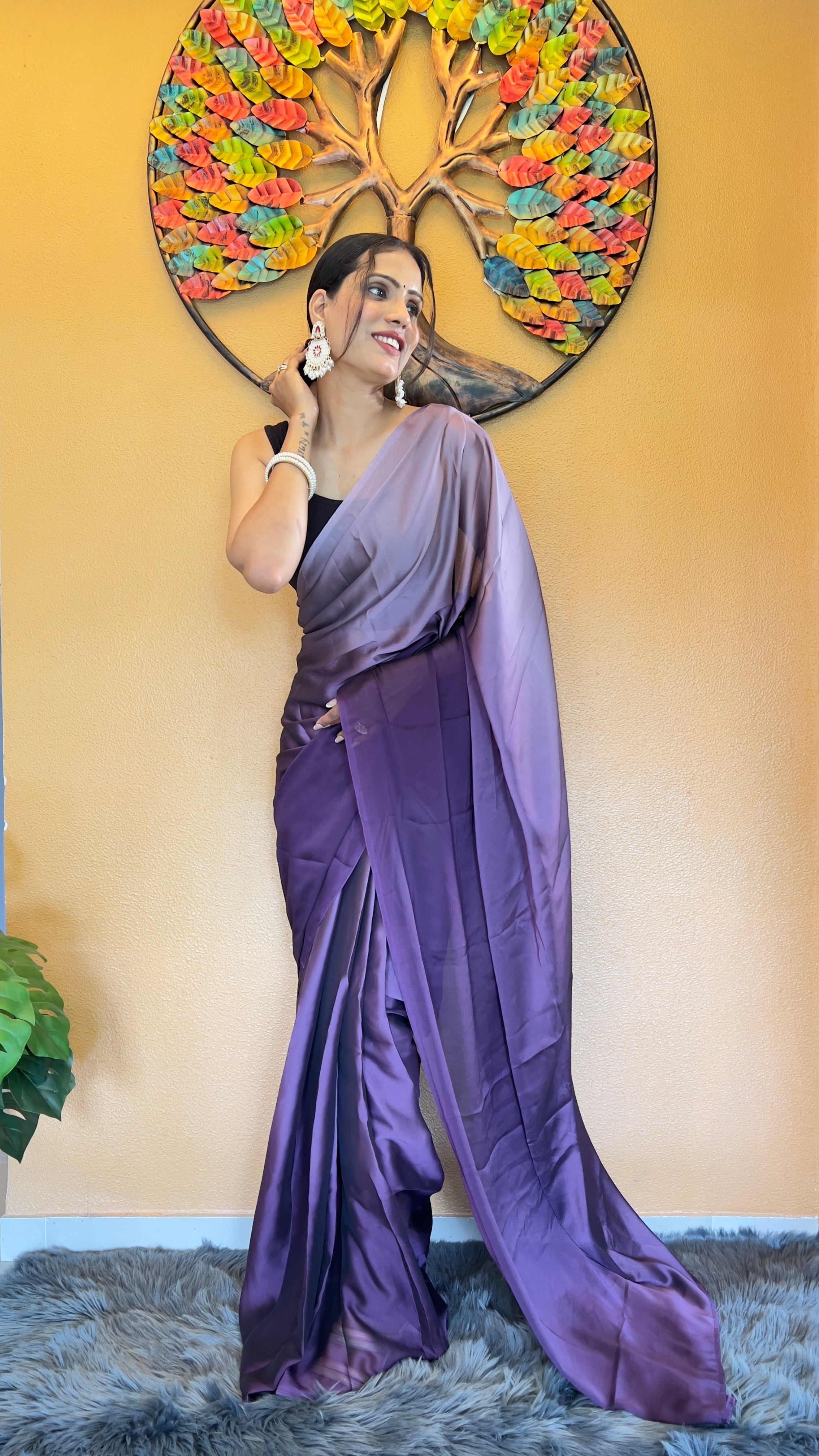 One Minute Ready To Wear New Premium Quality  LavenderDrift TreeDrape Saree