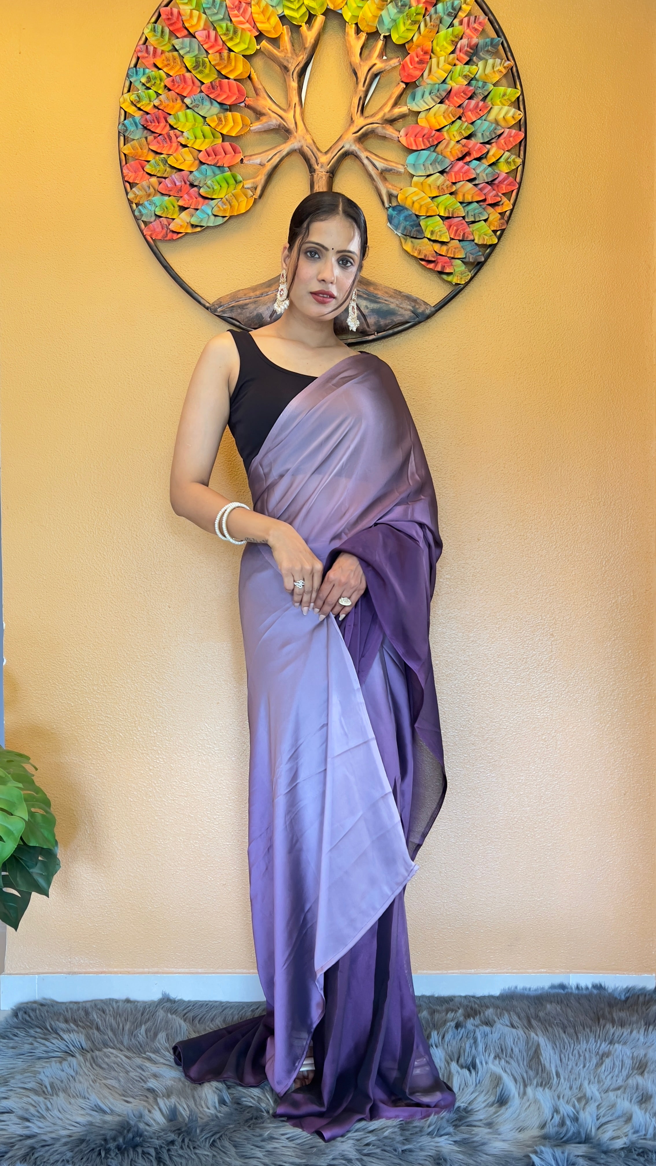 One Minute Ready To Wear New Premium Quality  LavenderDrift TreeDrape Saree