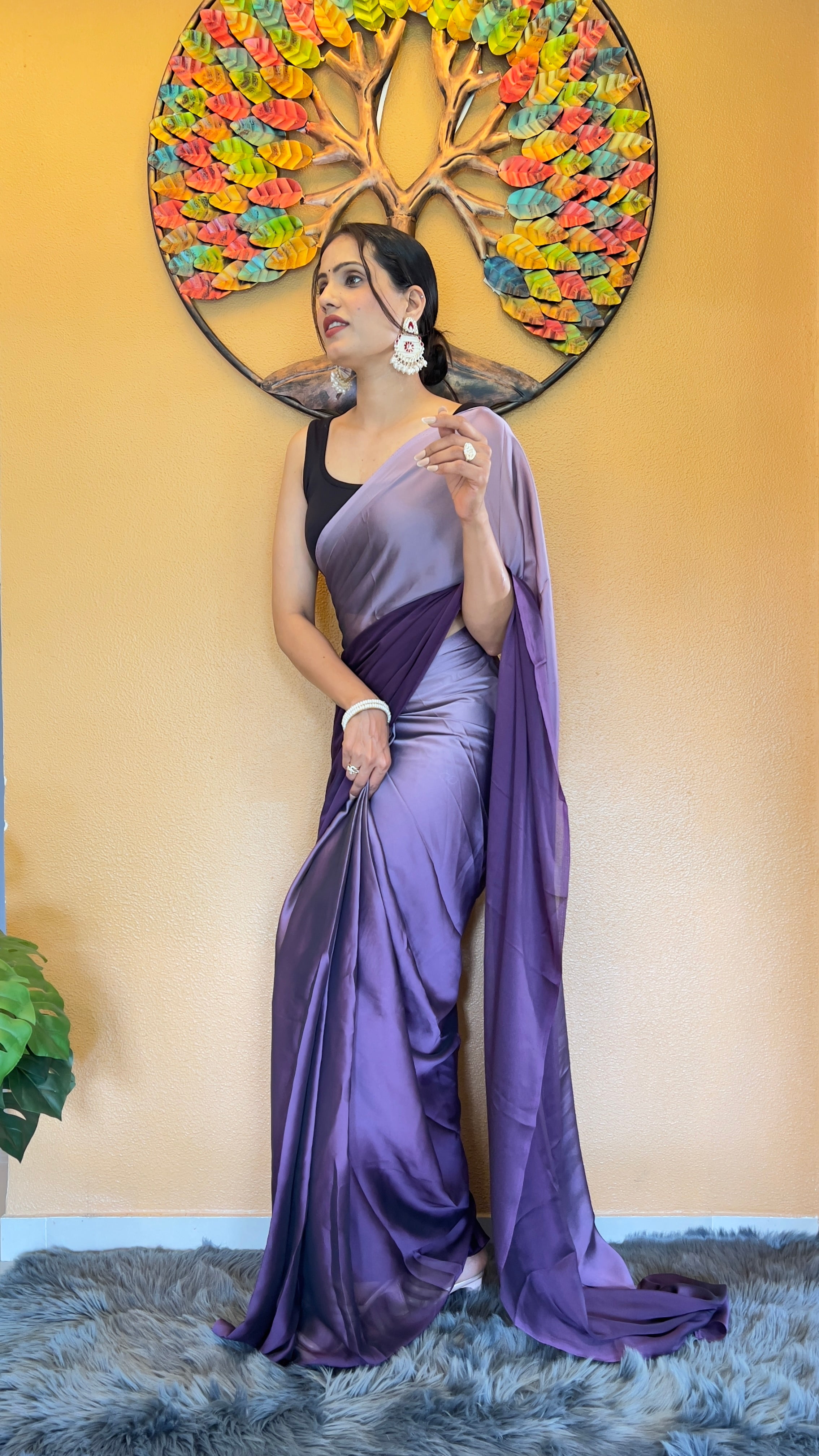 Bansuri One Minute Ready To Wear Purple Saree With Unstiched Blouse